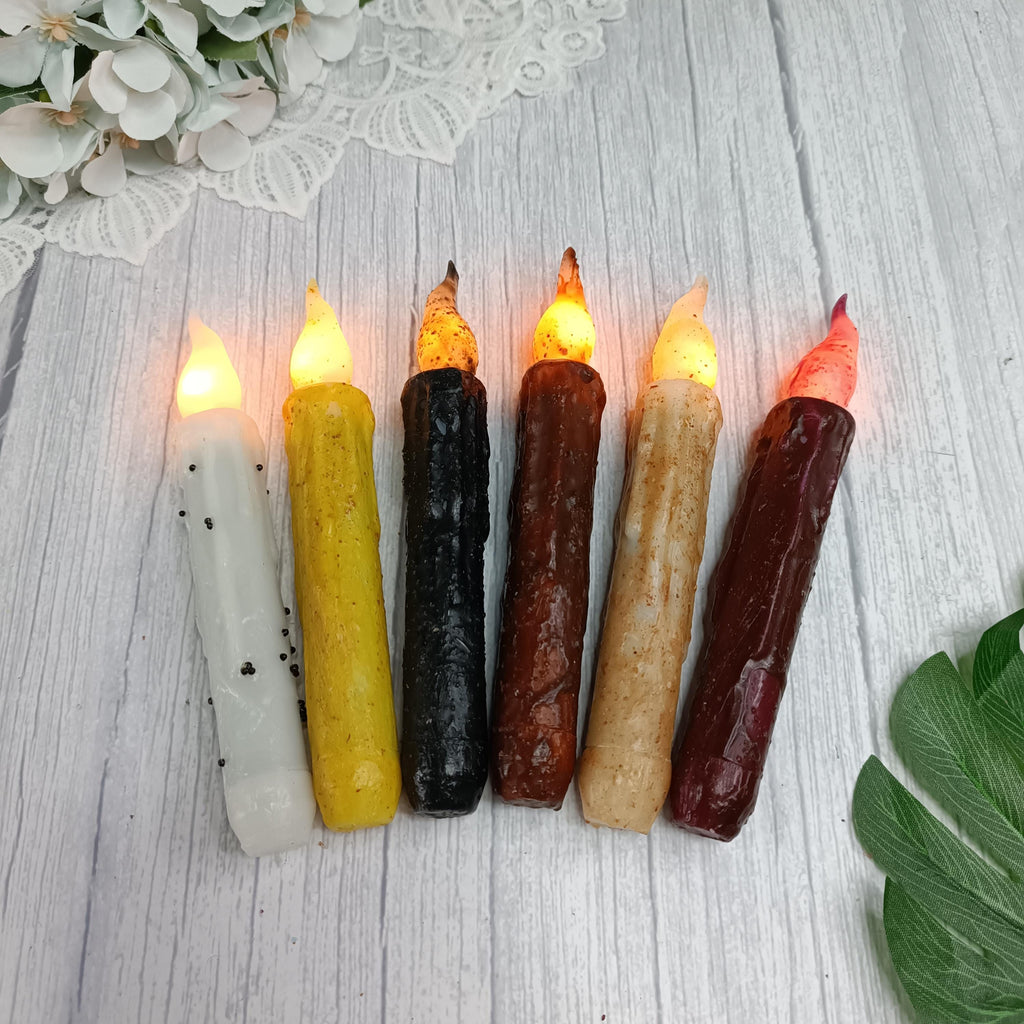 6.5 Inch Taper Primitive Candles with Timer,Flameless Led Taper Candles,Real Wax Hand Dipped Candles,Christmas Home Decor