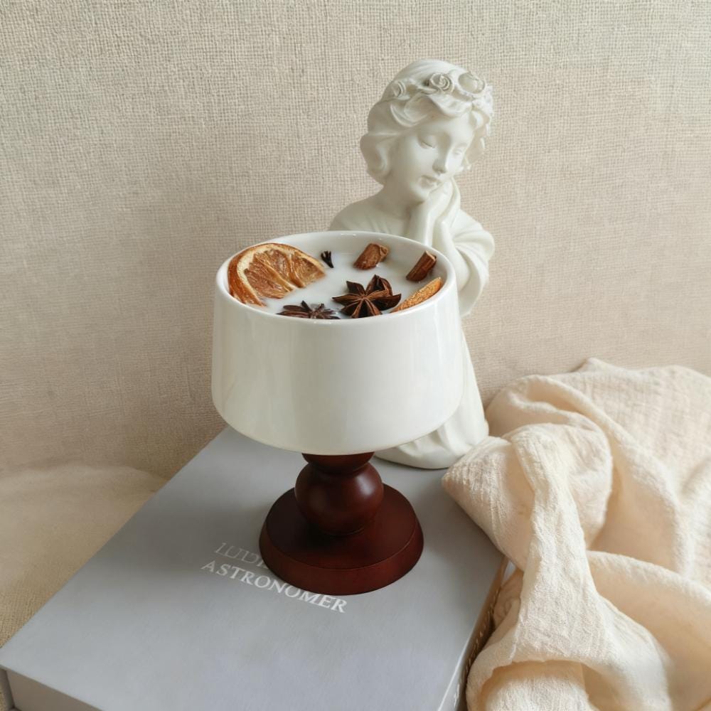 Orange Cinnamon Pumpkin Spice Candle | Ceramic Wood Wick Soy Candle | Cozy Fall Home Decor | Handmade Halloween Gift