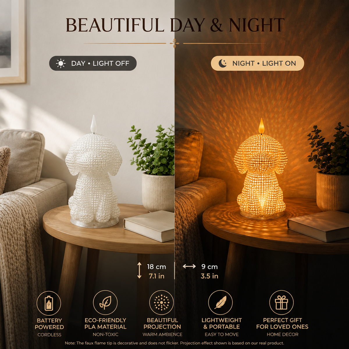 Remote‑Controlled Dimmable Dog Table Lamp 🐶 PLA Bedside Night Light With Timer & Candle Flicker Mode