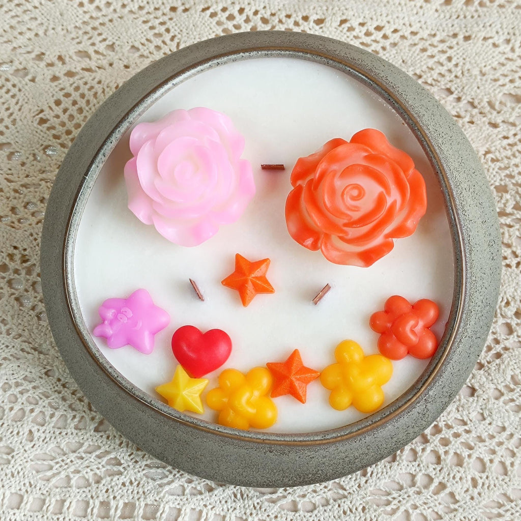 Floral Ceramics Bowl Candle: Hand-Poured Soy Wax with Dried Flowers
