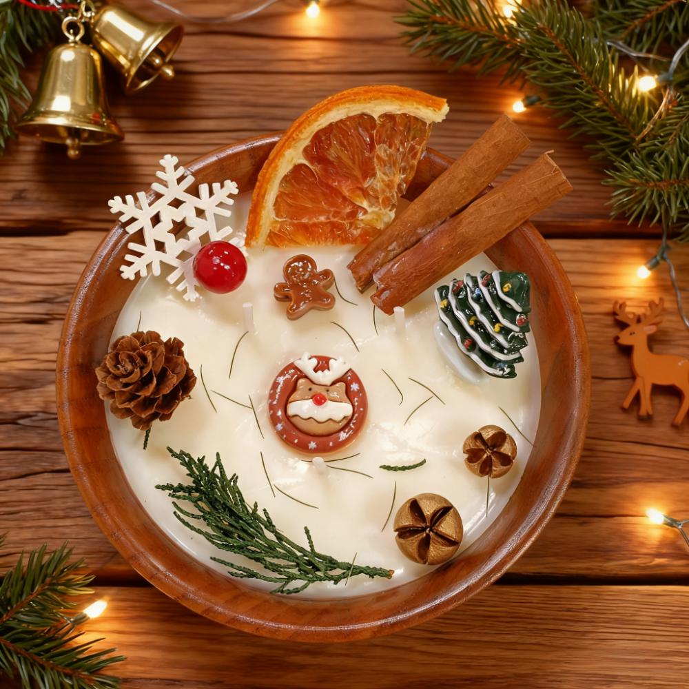 Christmas Gift Orange Cinnamon Spice Dough Bowl Candle, Cotton Wick Soy Scent Candle, Handmade Cozy Holiday Home Decor, Gift for Her