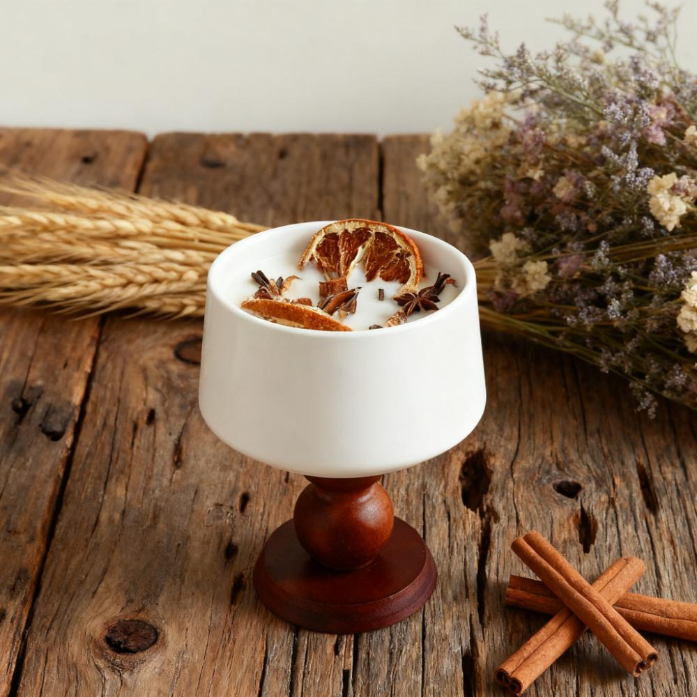 Orange Cinnamon Pumpkin Spice Candle | Ceramic Wood Wick Soy Candle | Cozy Fall Home Decor | Handmade Halloween Gift