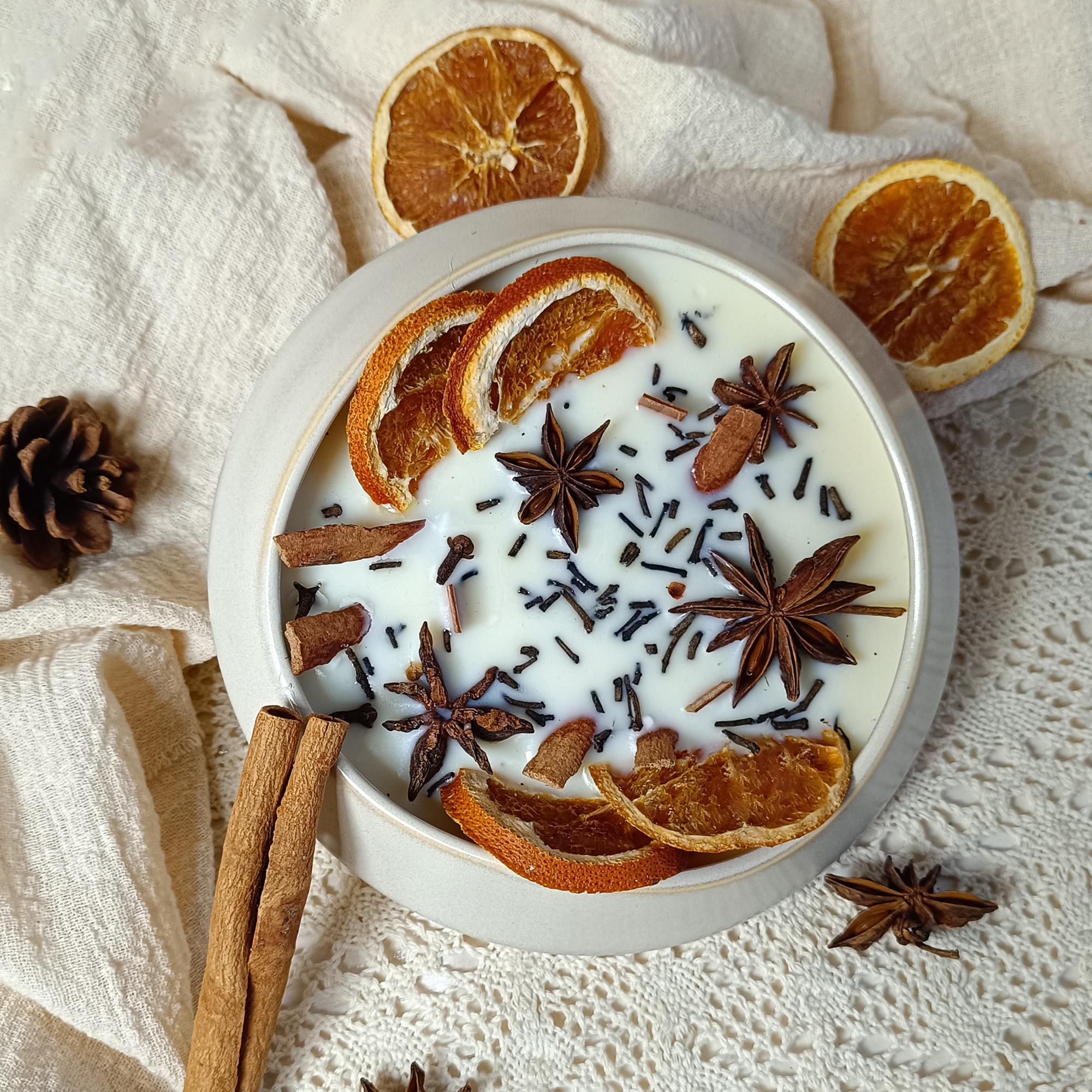 Cinnamon Orange Spice Ceramics Bowl Candle, Wood Wick Soy Scent Candle Fall Home Decor, Halloween Witches Candle Christmas Gift for Her