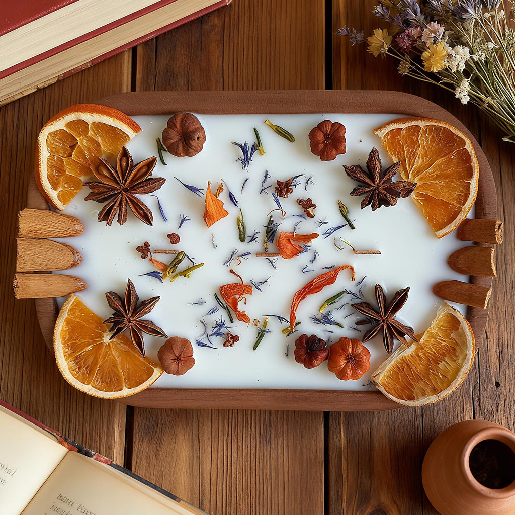 Orange Cinnamon Cornflower Dough Bowl Candle, 3 Wood Wick Handmade Scent Candle Autumn Home Decor,Christmas Anniversary Housewarming Gift