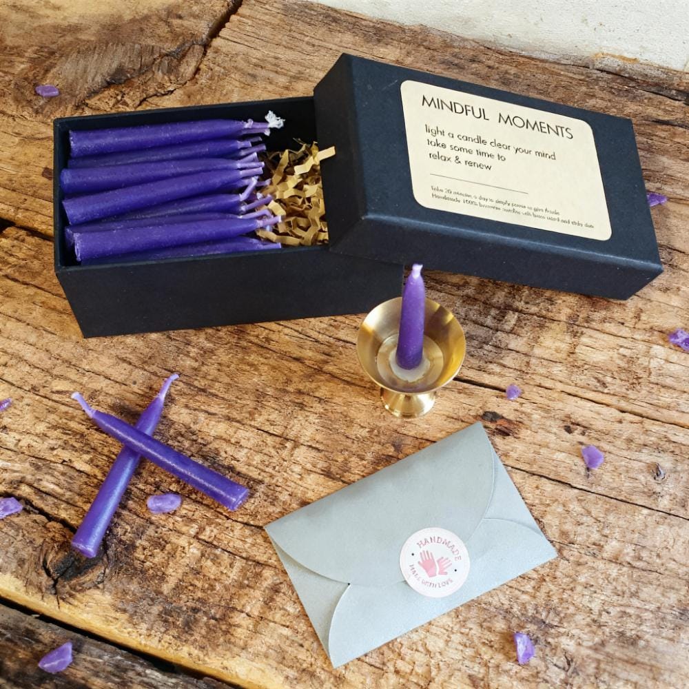 Purple Beeswax Taper Candles, 2.5" Hand-Dipped Meditation Candles with Holder, Mini Ritual Candles for Spell, Altar, Wiccan, Christmas Gift
