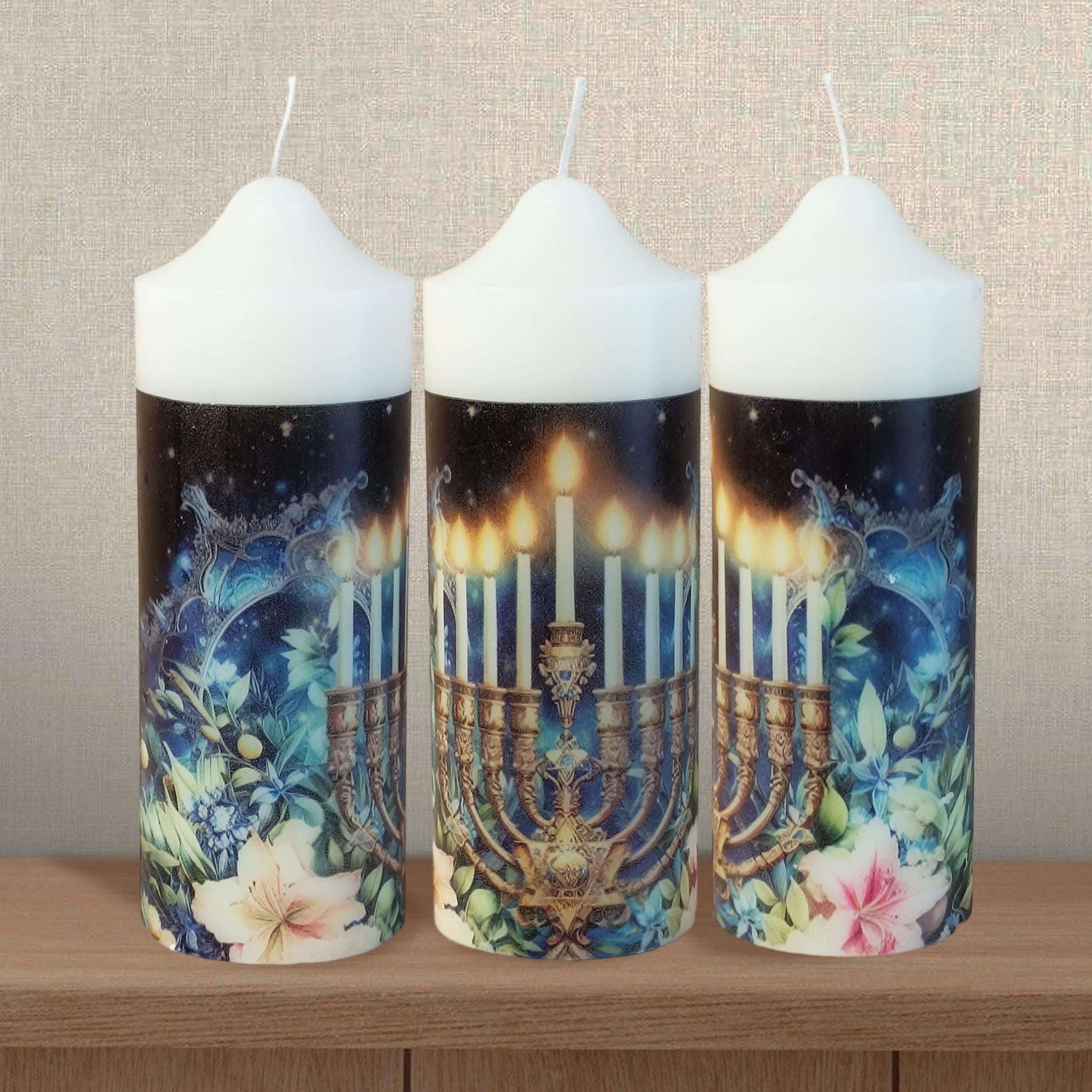 Personalized Shabbat Candles Set of 3: Jewish Ritual Pillar Candles