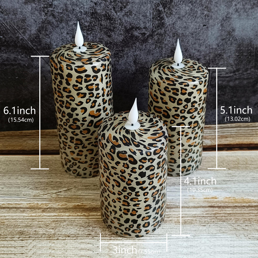 Leopard Printed Flameless Candles,5.1 Inch Led Pillar Candles,Flickering Flameless Candles,Battery Operated Candles,Housewarming Gift