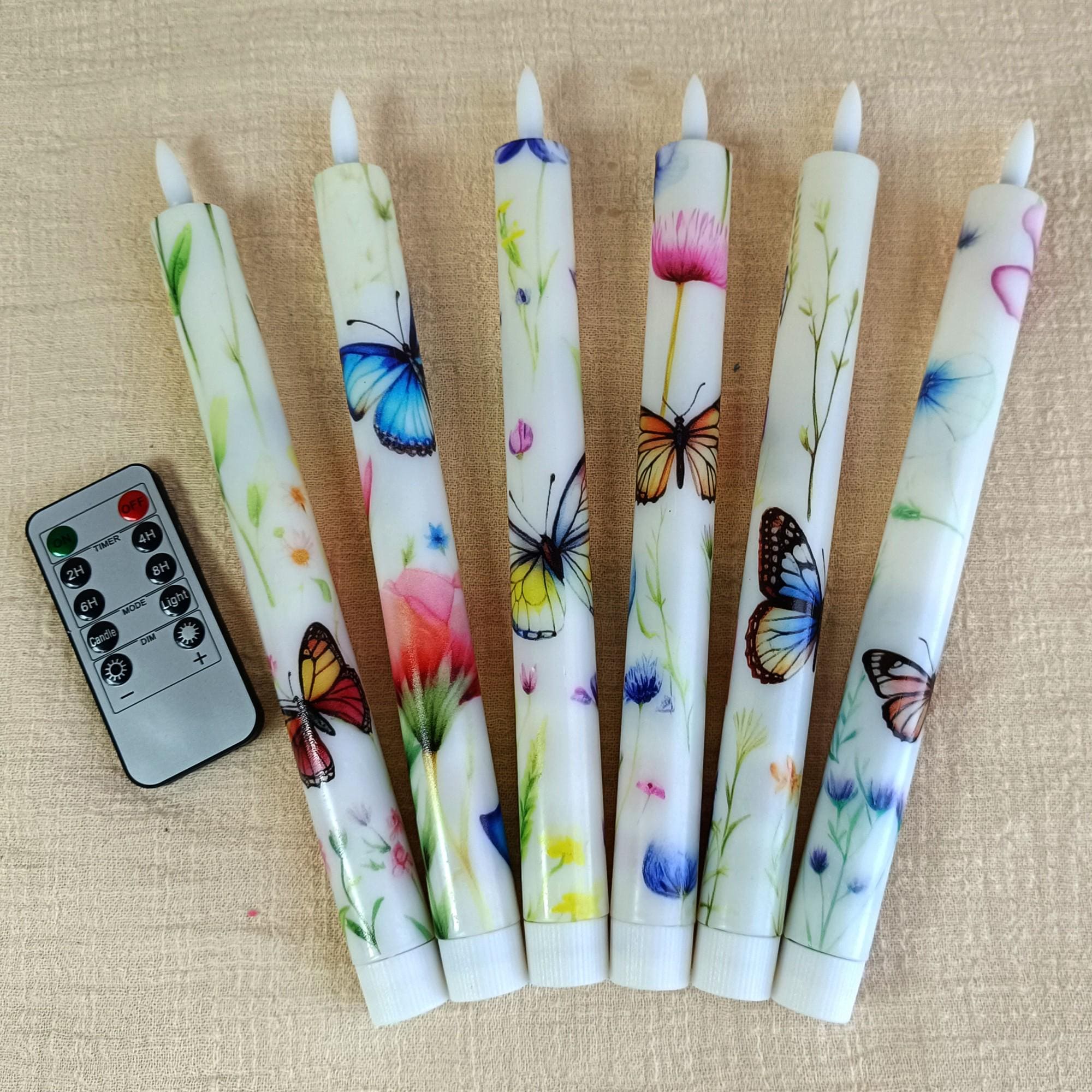 10" Butterfly Flameless Taper Candles 6-Pack Battery Operated LED Gardon Decor Flameless Taper Candle Sticks Flower Home Decor