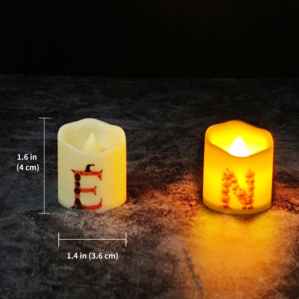 Pumpkin Alphabet LED Tea Lights,14PCS 1.6" Flameless candles for Halloween Party Decor Dinner