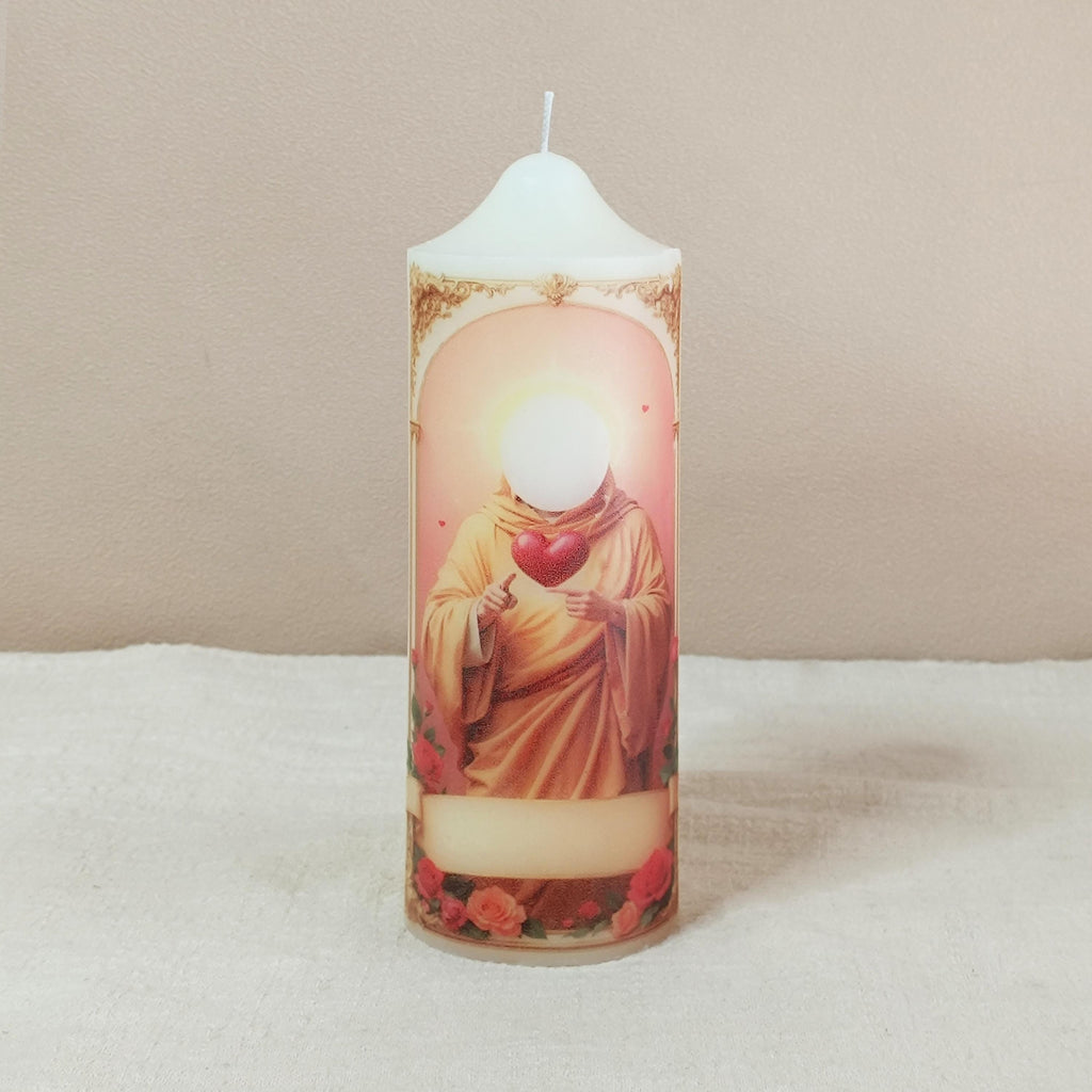 Personalized Prayer Candle: Custom Saint Memorial, Handmade Pillar Candle