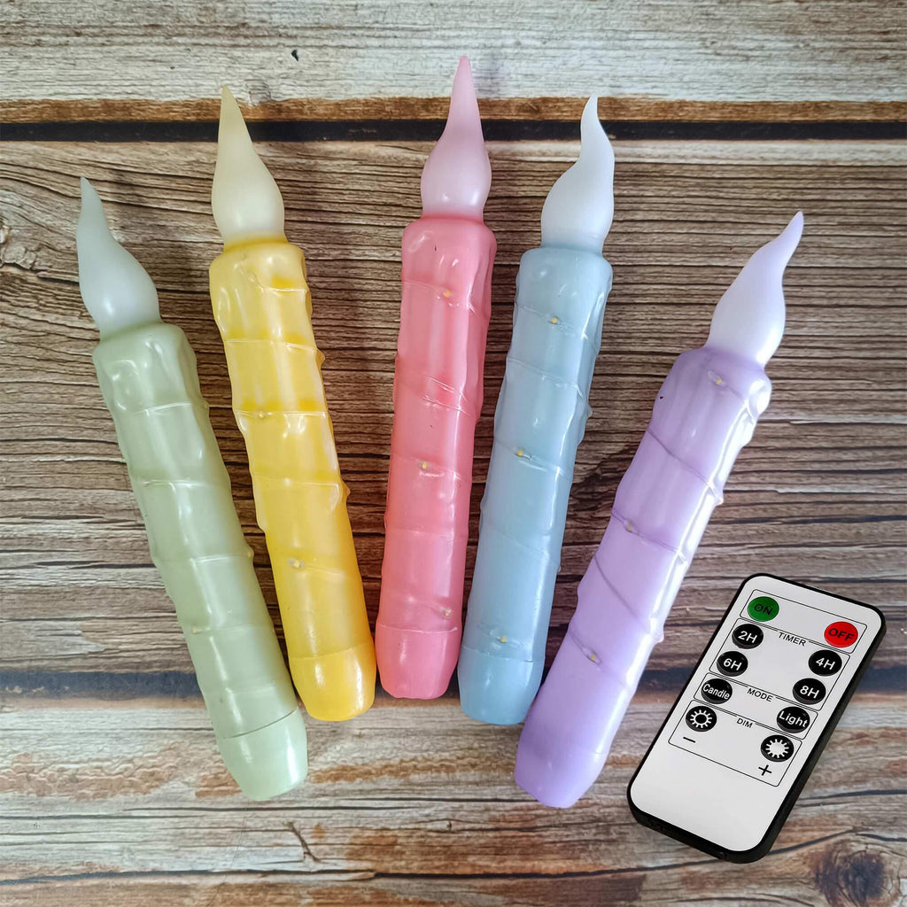 6.7 Inch Colorful Flameless Candles, LED Taper Candles with Light String, Battery Powered, with Remote Control and Timer, Mother's Day Gift