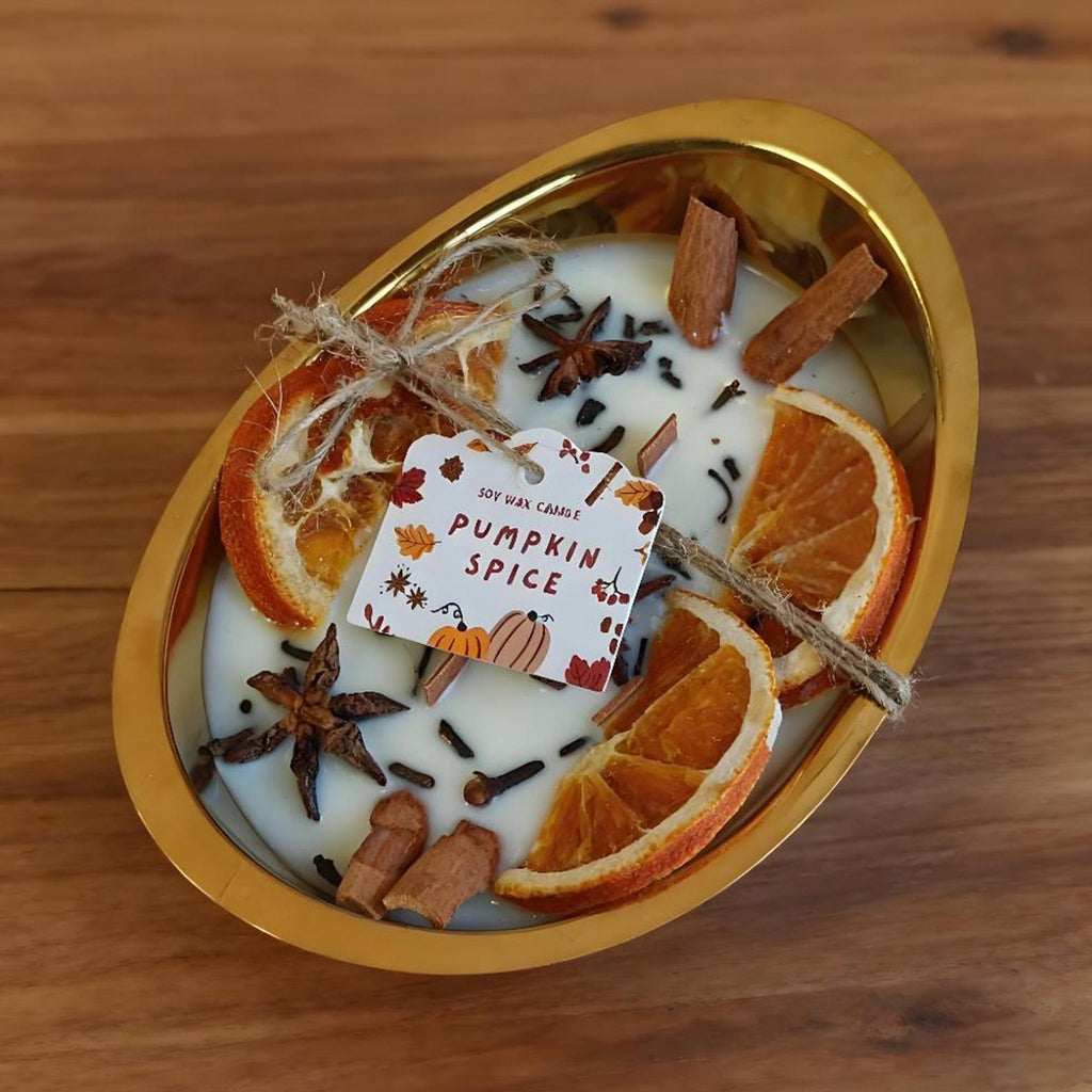 Orange Cinnamon Pumpkin Soy Candle, 3 Wood Wick Candle in Gold Tray, Handmade Halloween & Autumn Scent, Thanksgiving, Cozy Home Gift