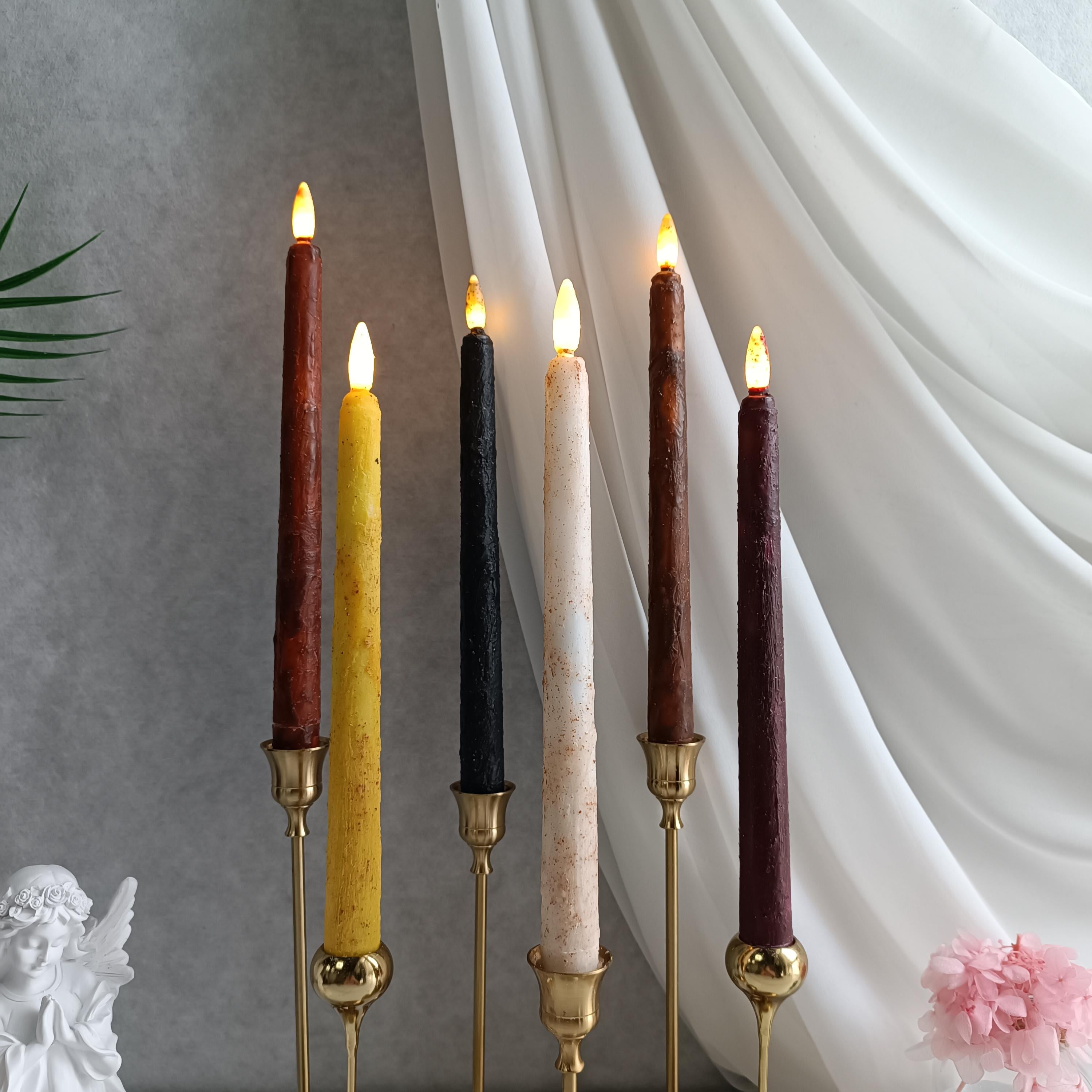 11 Inch Taper Primitive Candles with Timer,Flameless Led Taper Candles,Real Wax Hand Dipped Candles,For Christmas Home Decor Church