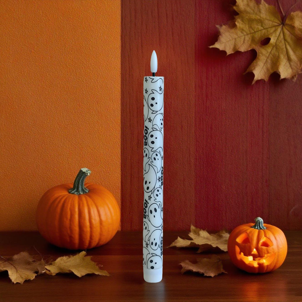 10" Tall Halloween LED Ghost Face Taper Candles with Remote Control, Timer, Flickering, Flameless & Safe Halloween Decor 3PCS