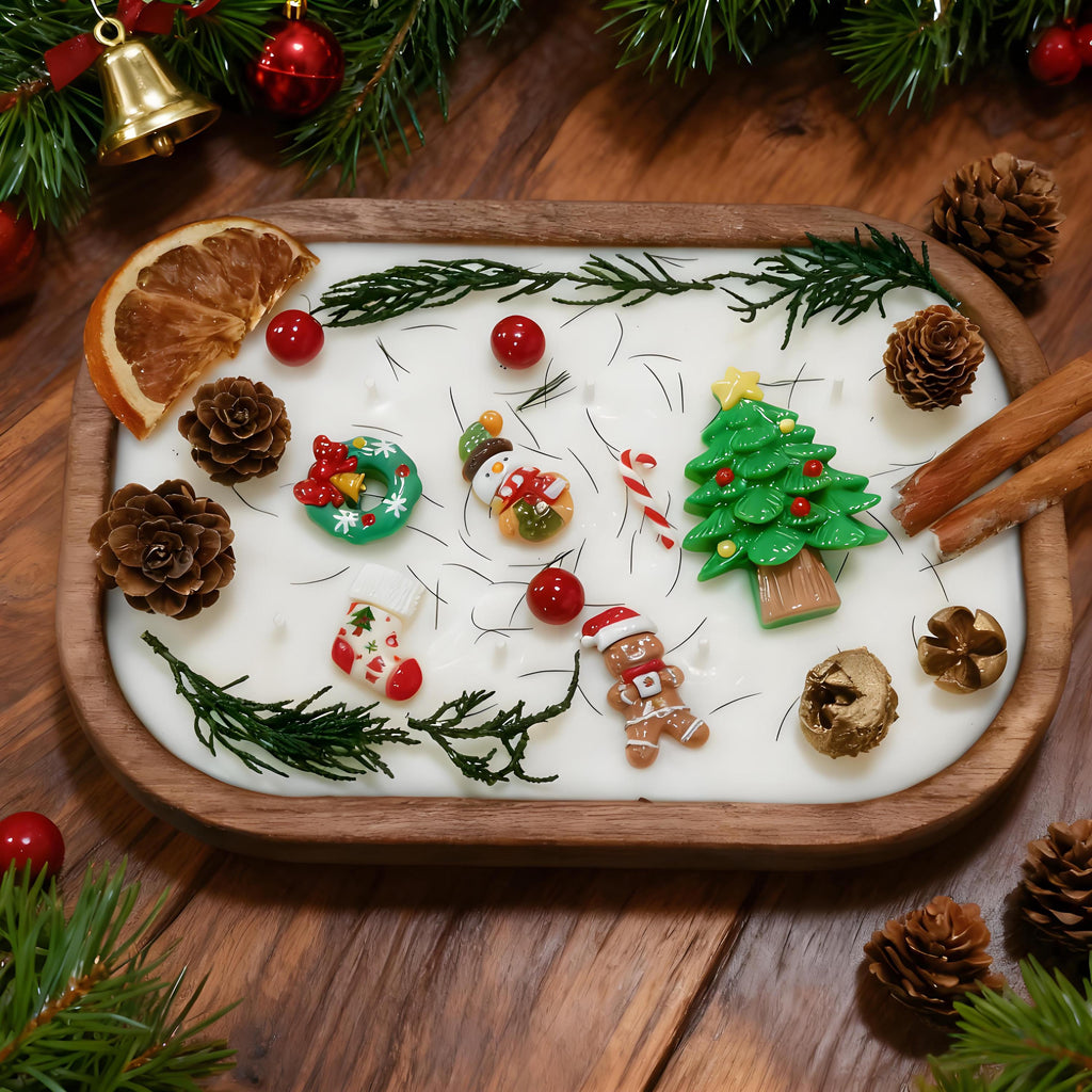 Christmas Dough Bowl Candle, Santa/Reindeer/Snowman Orange Cinnamon Scented Candle, 6 Cotton Wick Handmade Candle, Holiday Housewarming Gift