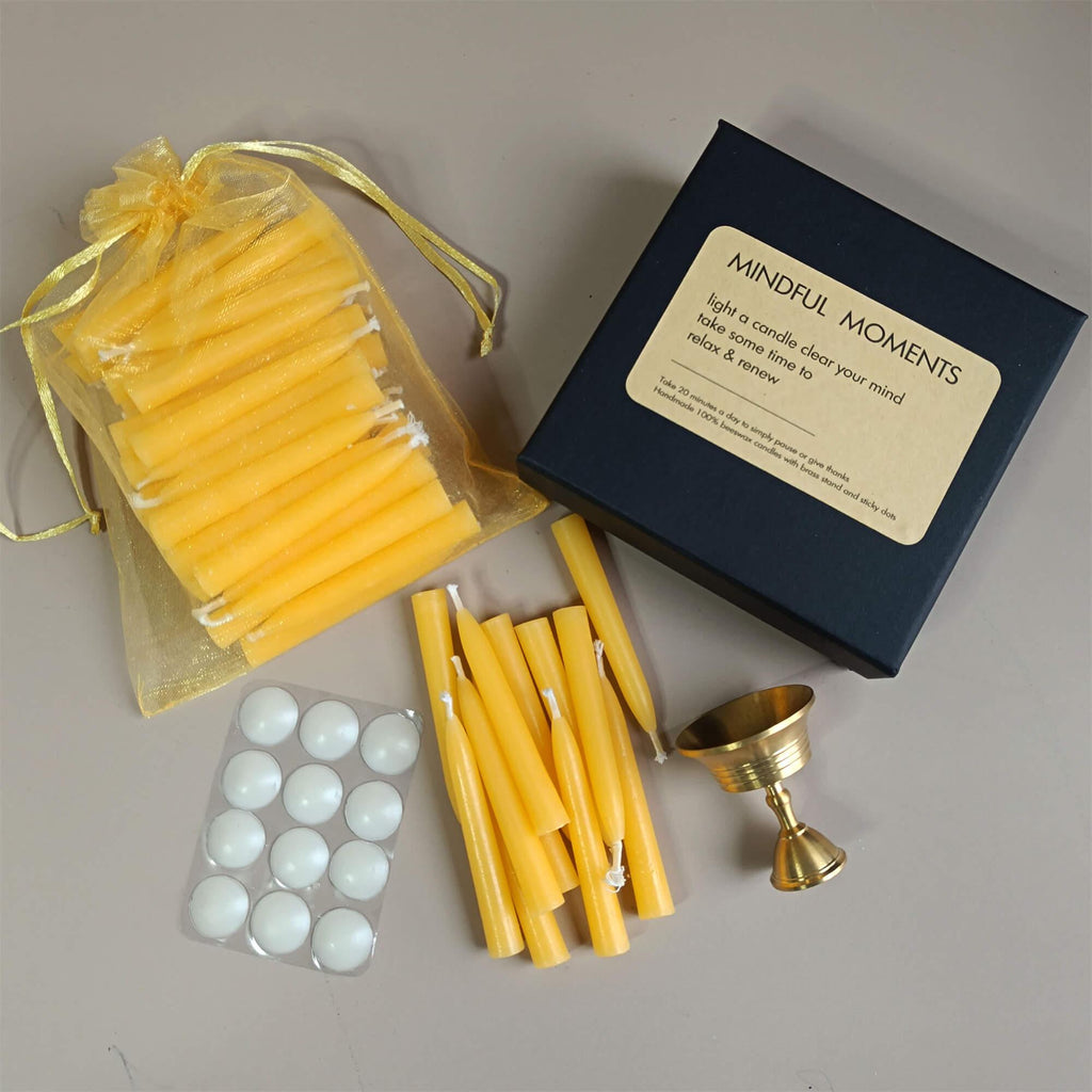 Hand-Dipped Beeswax Taper Candle Set: Meditation Gift