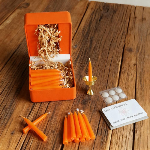 2.5 Inch Orange/White Beeswax Taper Candles 30pcs, Mini Ritual Candles Daily Meditation Votive Candles, Halloween Christmas Gifts
