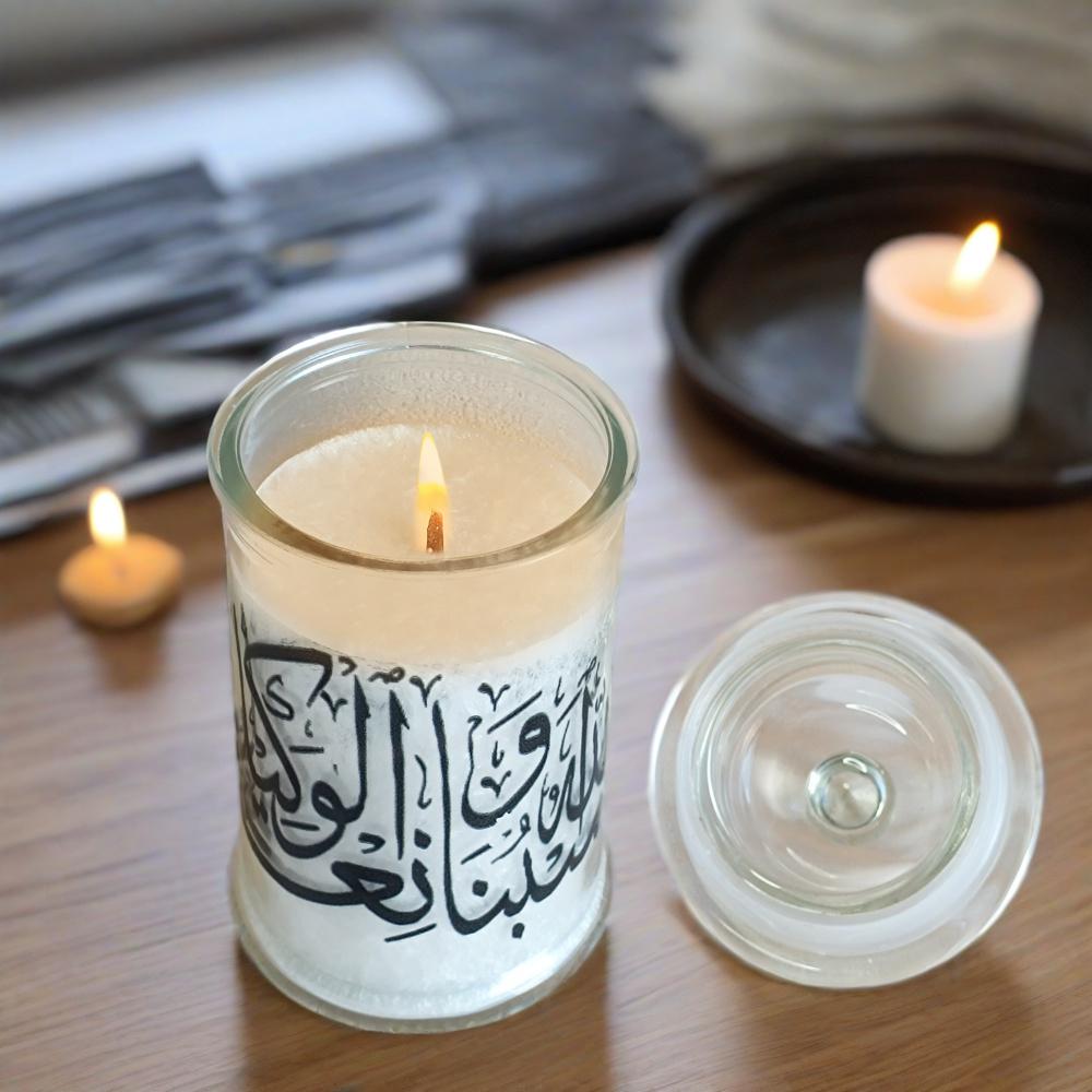 Personalized Islamic Calligraphy Candle: Wooden Wick Eid Gift