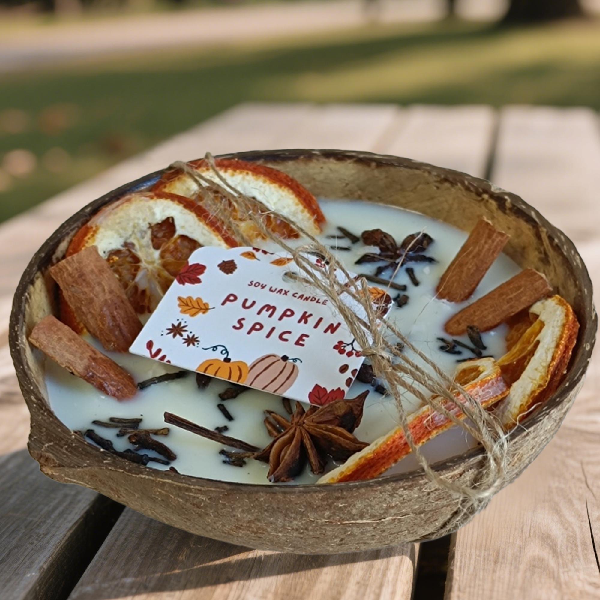 Coconut Shaped Wooden Bowl Candle with Orange Cinnamon | Hand-Poured Soy Wax Wooden Wick Candle | Farmhouse Decor Anniversary Gift