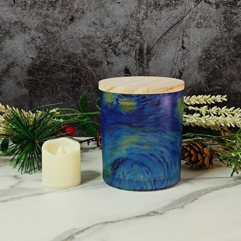 Van Gogh Starry Night Bamboo Lid Lamp | Swirling Sky Night Light | Artistic Decorative Candle Light Home Decor