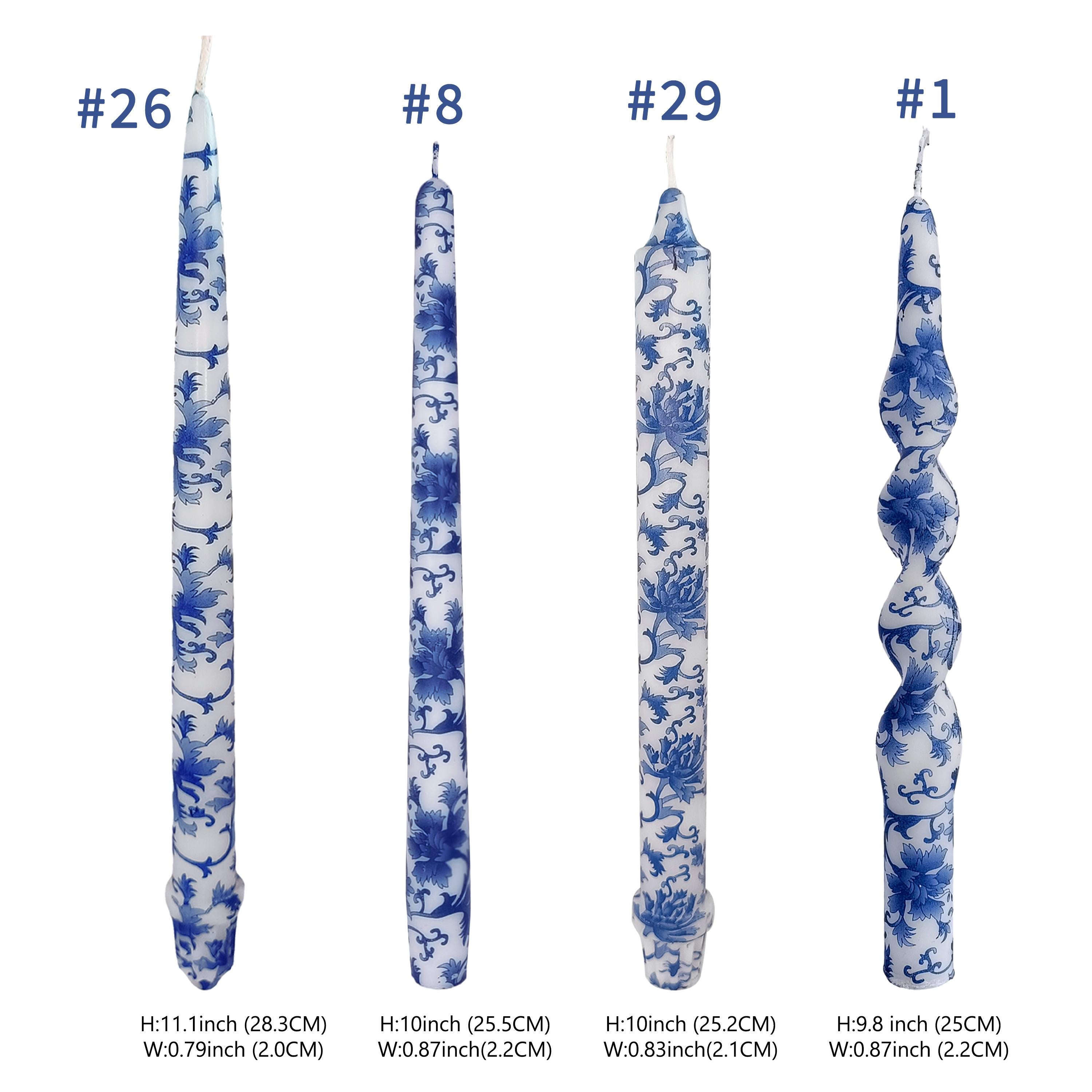 Spiral Candle Sticks Printed Taper Candlestick,2PC Blue Flower Tapered Candle ,Valentine's Gift,Dinner Decor,blue and white Taper Candle