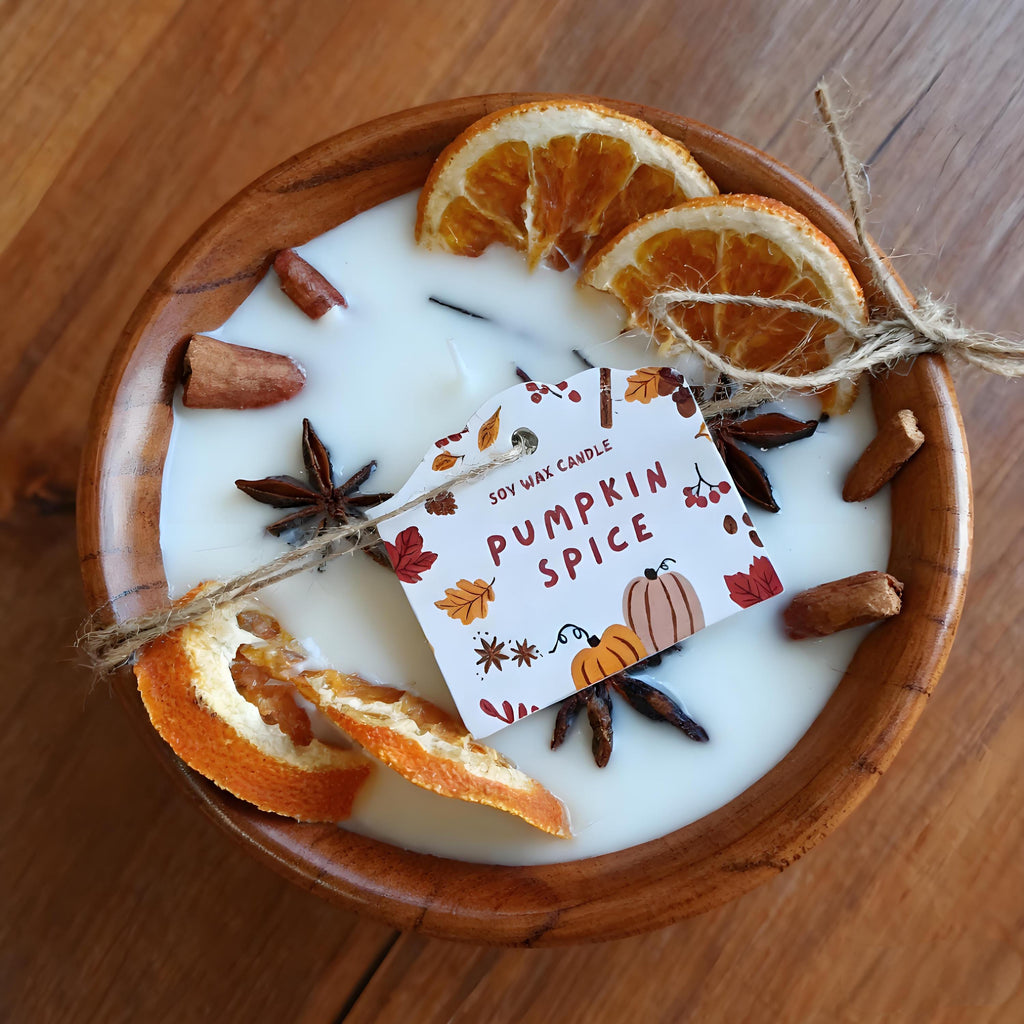 Orange Cinnamon Spice Dough Bowl Candle, Wood Wick Soy Scent Candle, Handmade Christmas & Autumn Home Decor, Thanksgiving Gift (no tray)