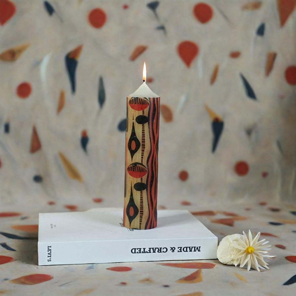 African Abstract Art Candle,Pillar Candles,Taper Candles,LED Candles,Unscented,Handmade Tribal Decor Ethno Art Style Home Decor Gift