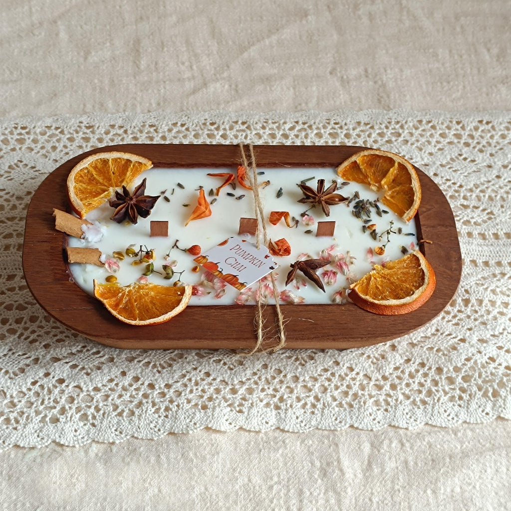 Orange Dough Bowl Candle: 3-Wick Soy Wax, Reclaimed Wood