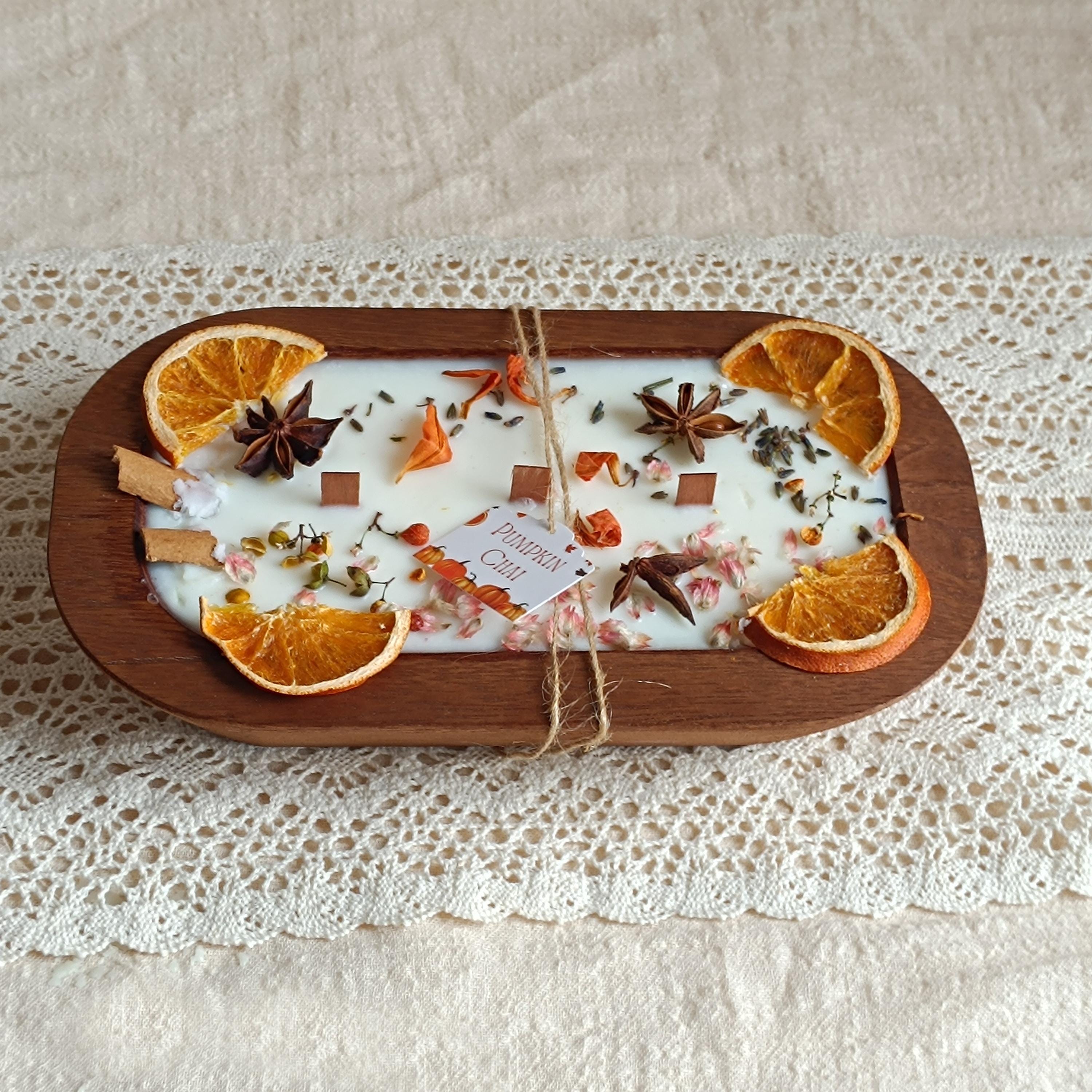 Orange Dough Bowl Candle: 3-Wick Soy Wax, Reclaimed Wood