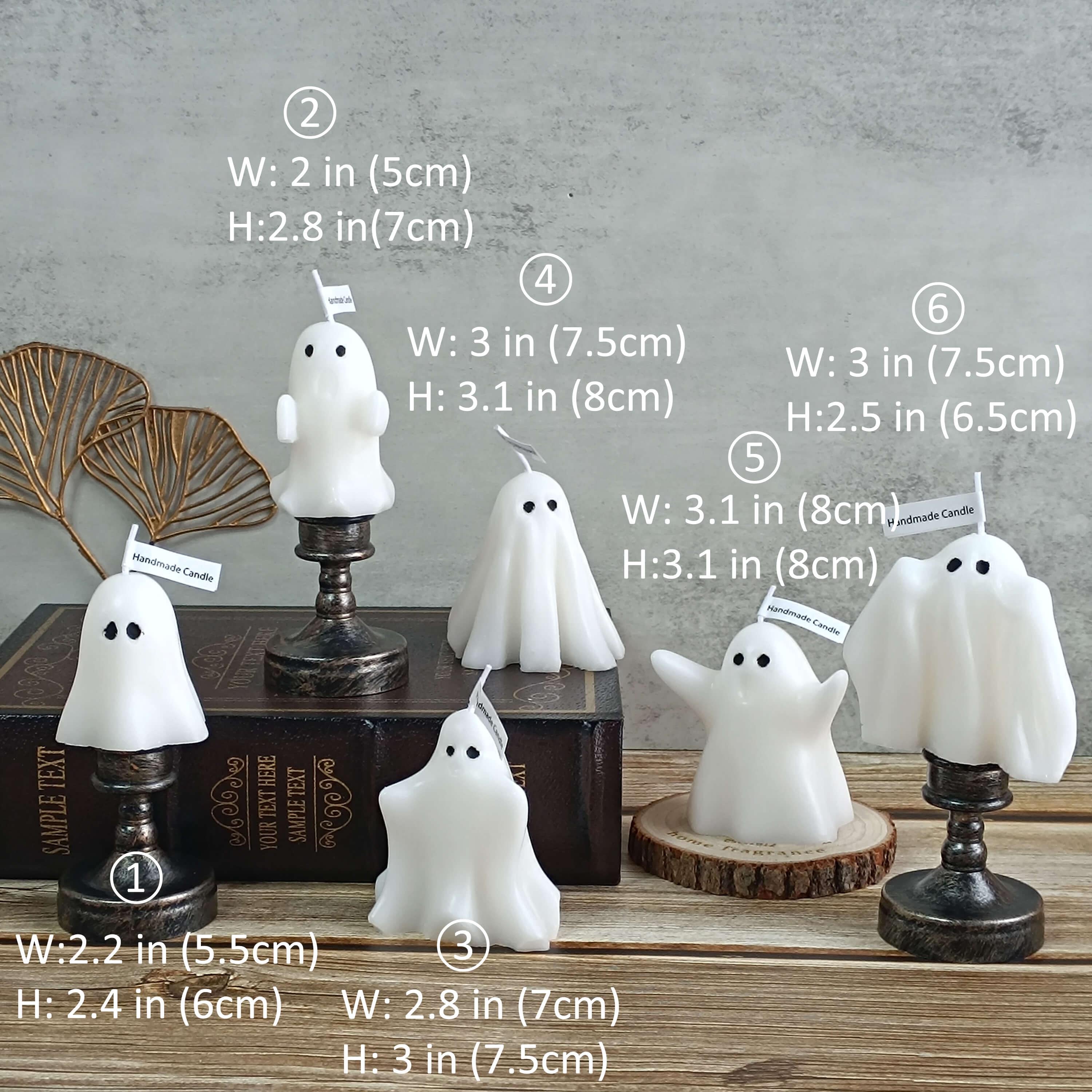 Handmade Ghost Scented Candles,Halloween Rose Scent,Soy Wax,6 Unique Designs for Halloween Decor Party