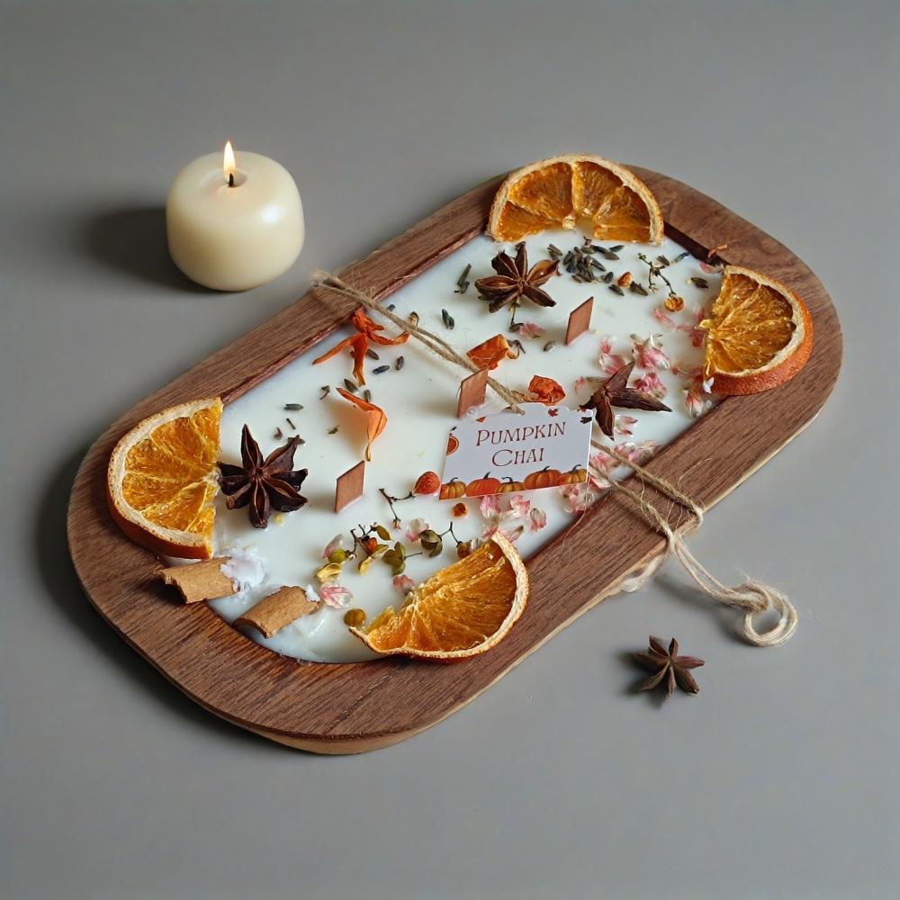 Orange Dough Bowl Candle: 3-Wick Soy Wax, Reclaimed Wood