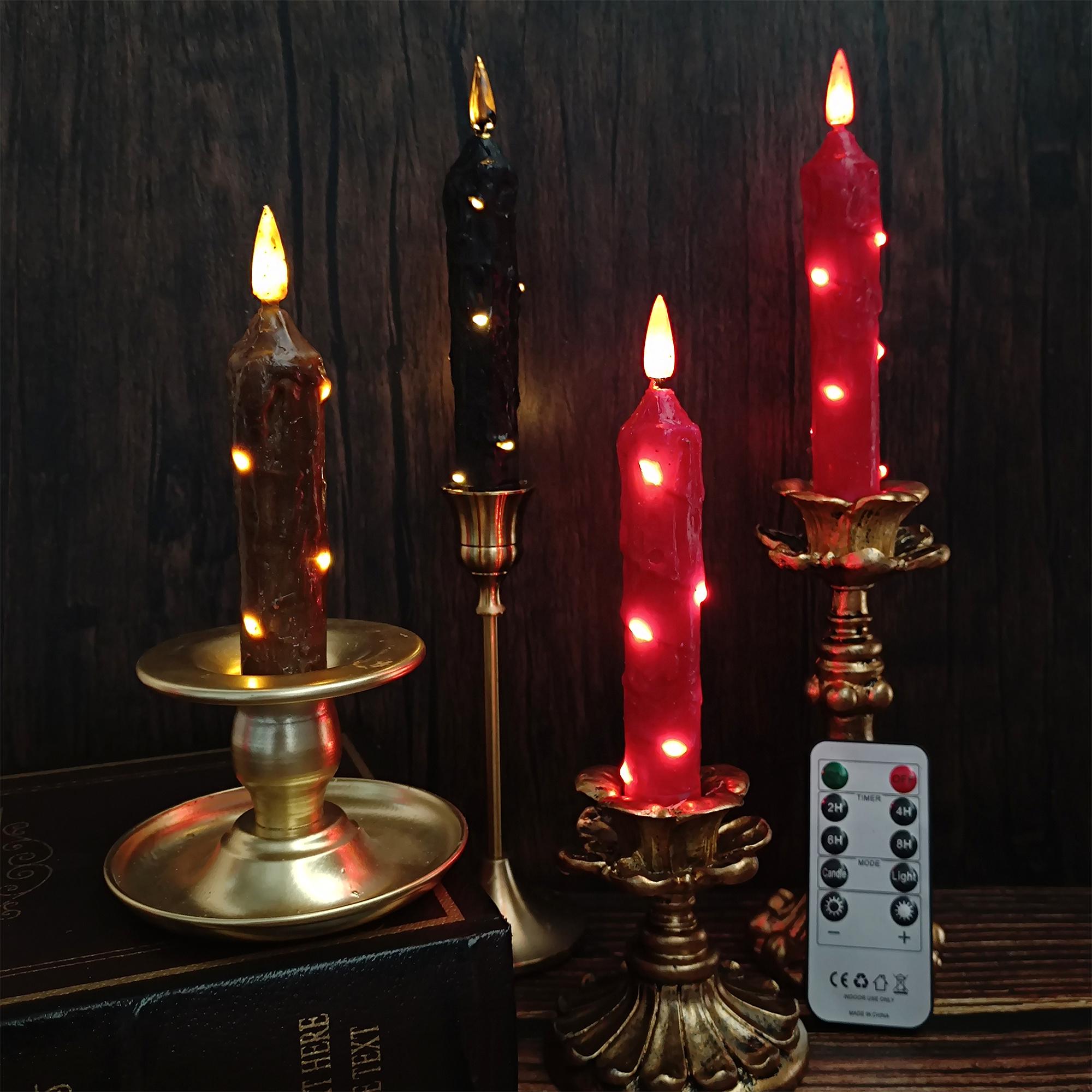 6.5 Inch Taper Primitive Candles with Timer,Flameless Led Taper Candles,Real Wax Hand Dipped Candles, With String Lights,Christmas Gift