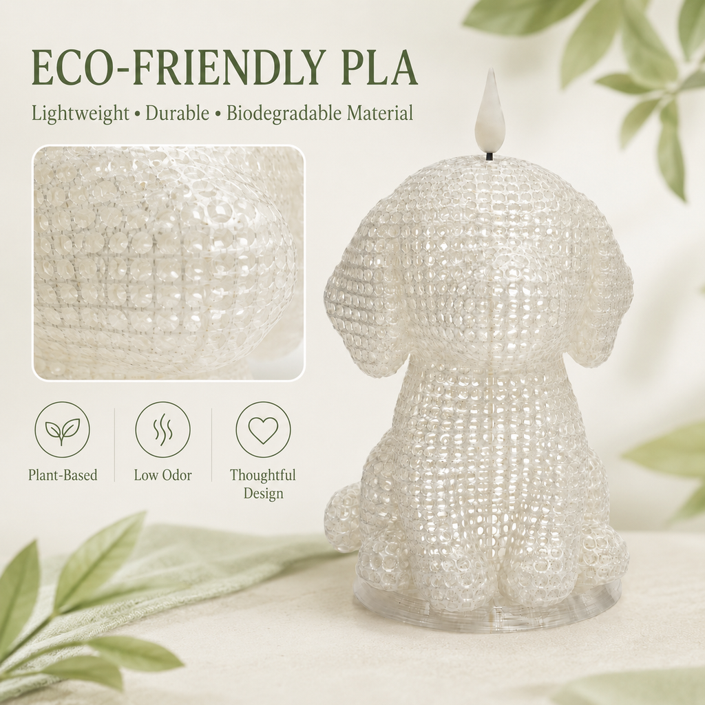Remote‑Controlled Dimmable Dog Table Lamp 🐶 PLA Bedside Night Light With Timer & Candle Flicker Mode