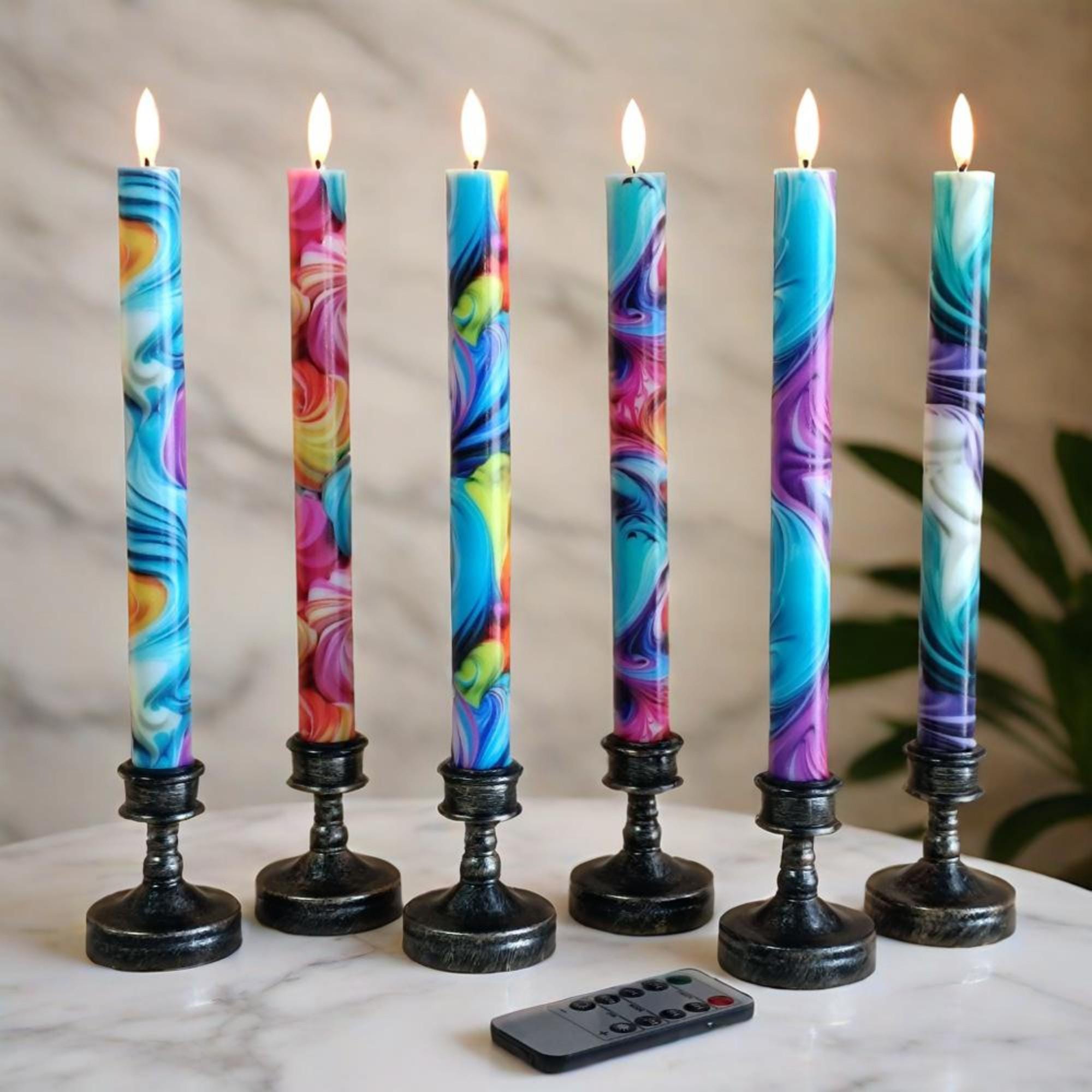 10" Marble Vein LED Taper Candles Battery Operated Flameless Unscented candles 10 Key Remote Control & Timer Dinner Home Decor