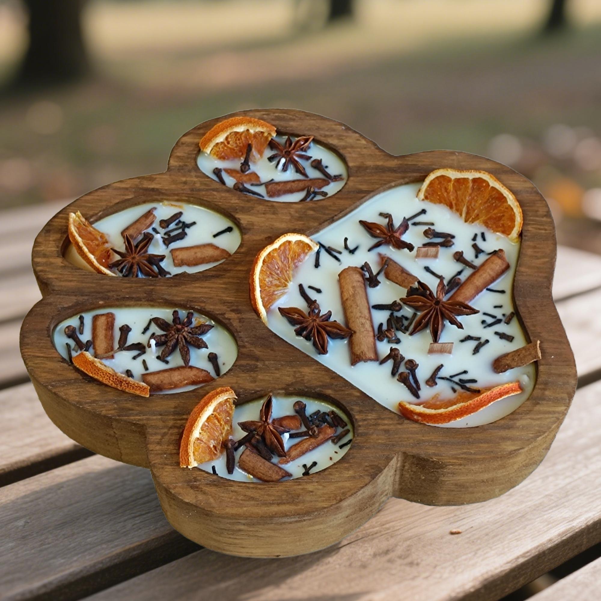 Paw Print Soy Candle: Handmade Dough Bowl Candle with Wooden Wick