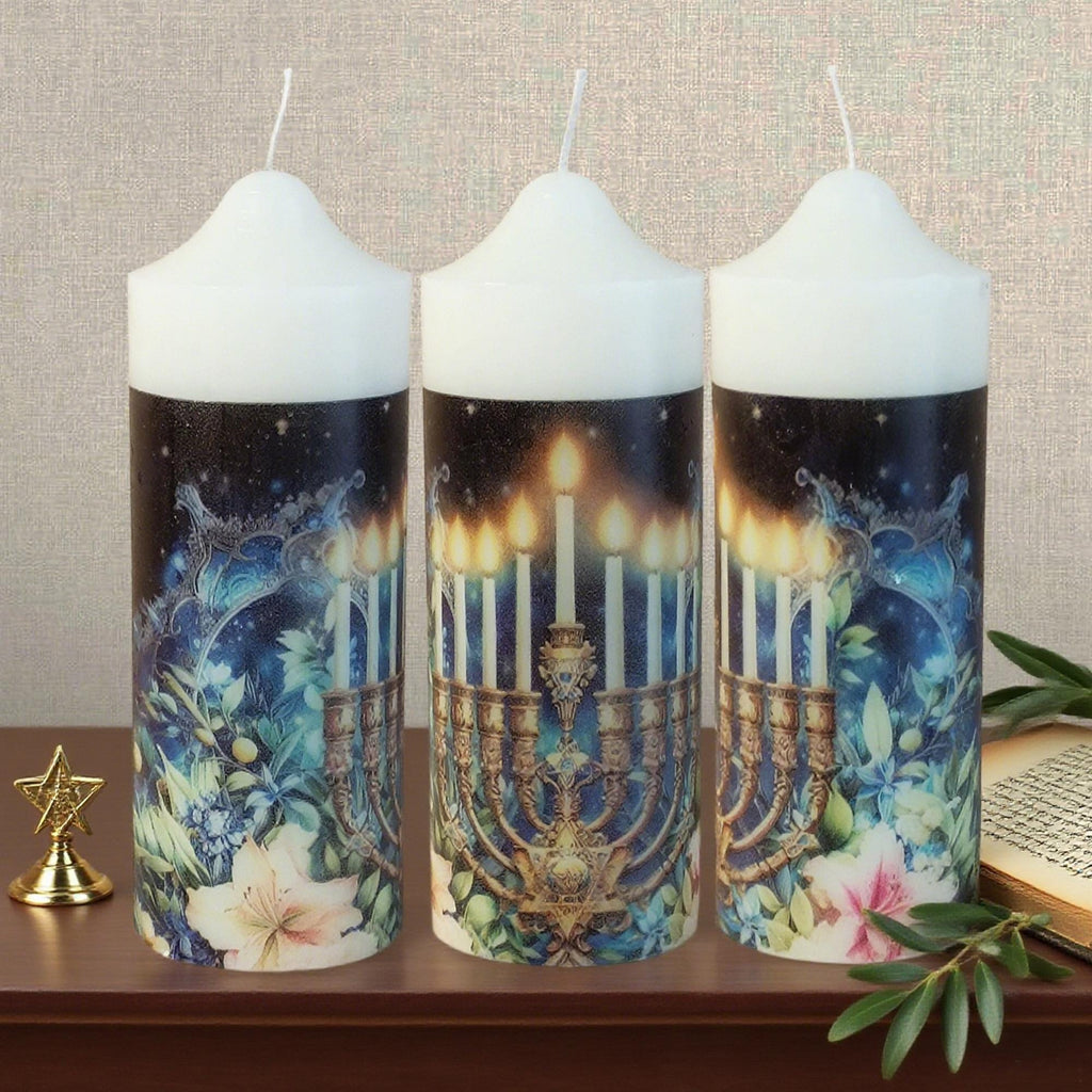 Personalized Shabbat Candles Set of 3: Jewish Ritual Pillar Candles