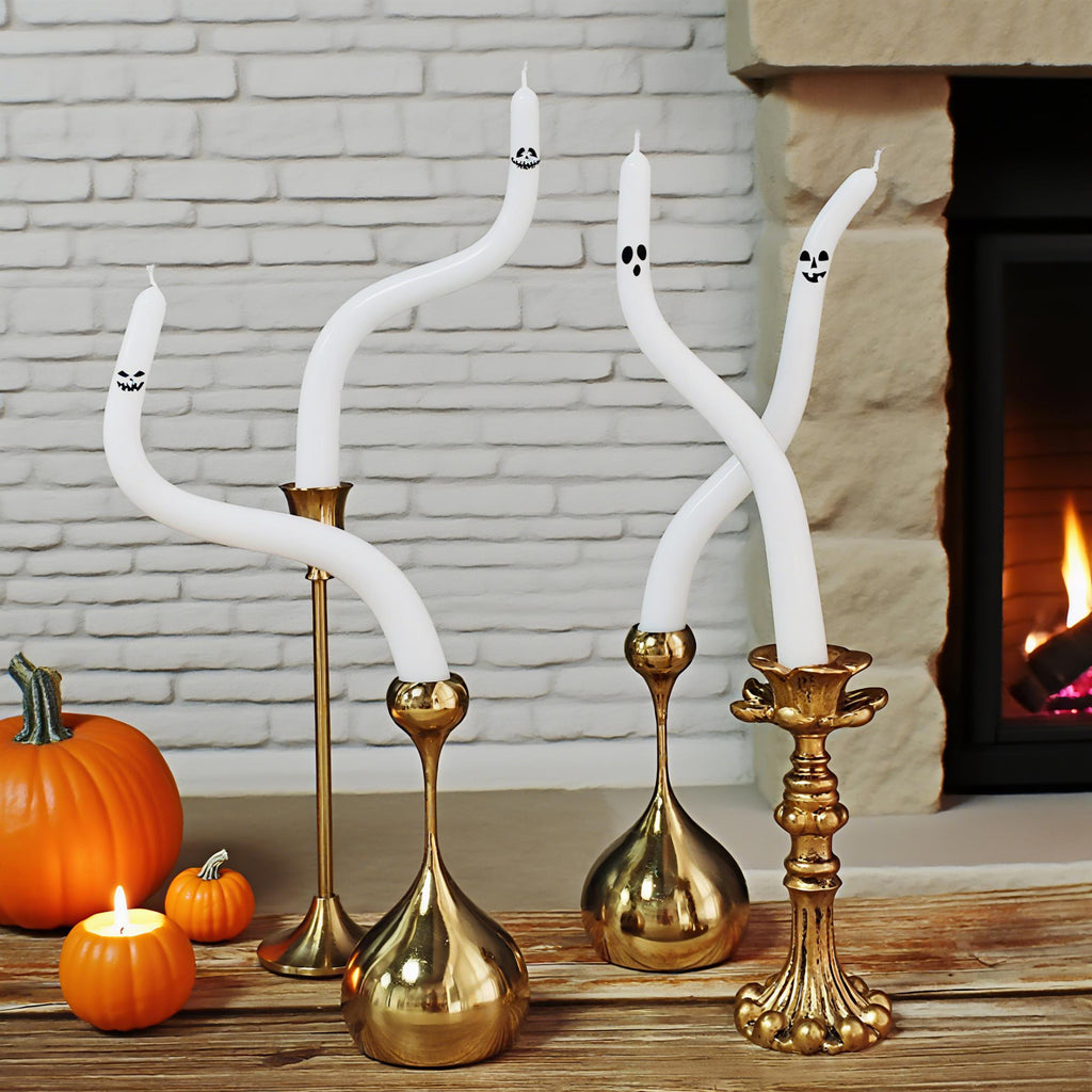 Twisted Ghost Candle Sticks Halloween Taper Candles Set of 4, Handmade 9.4" Paraffin Wax Unscented Candles Halloween Decor Personalized Gift