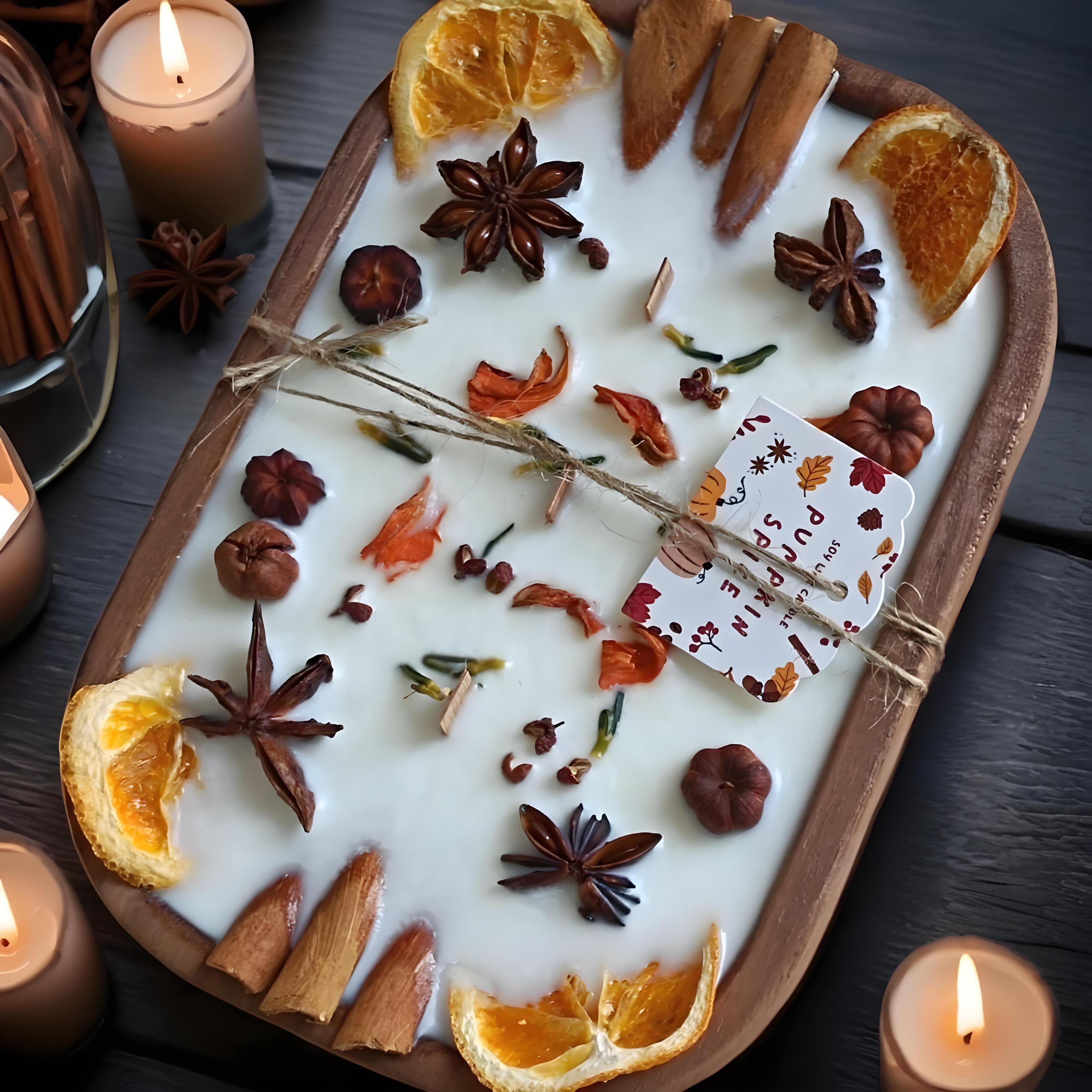 Christmas Gift Spiced Orange Cinnamon Dough Bowl Candle, 3 Wood Wick Handmade Scent Candle Fall Home Decor,  Housewarming
