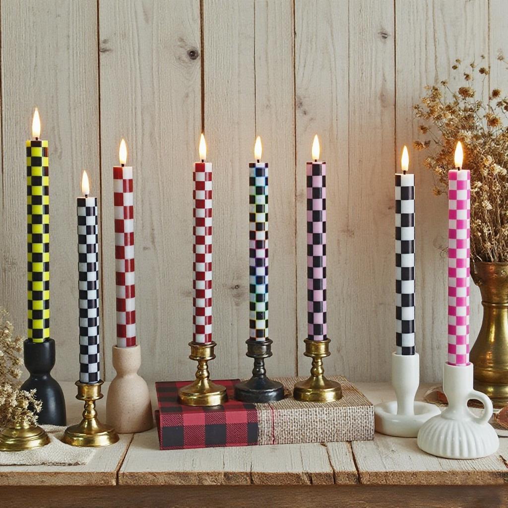 Checkerboard LED Taper Candles,Remote Control with Timer,Flameless Home Decor Dinner Gift