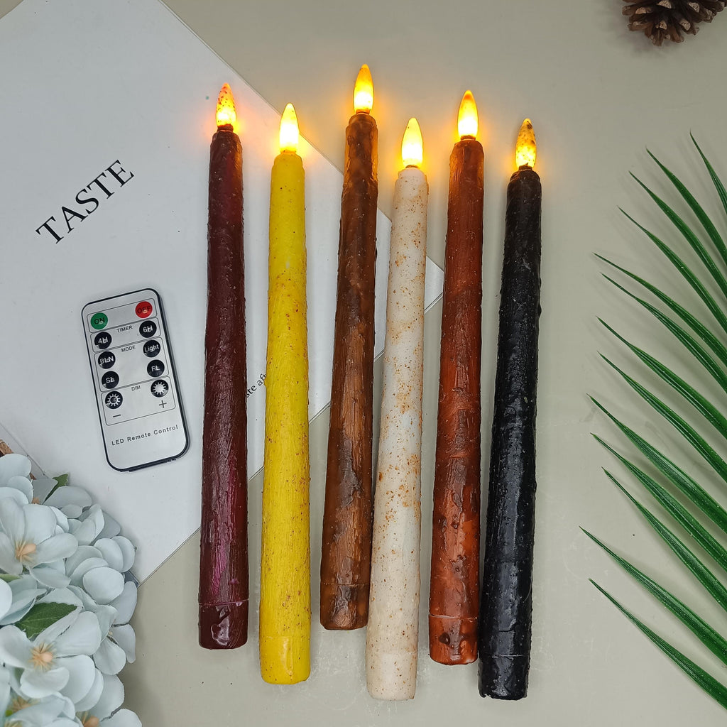 11 Inch Taper Primitive Candles with Timer,Flameless Led Taper Candles,Real Wax Hand Dipped Candles,For Christmas Home Decor Church
