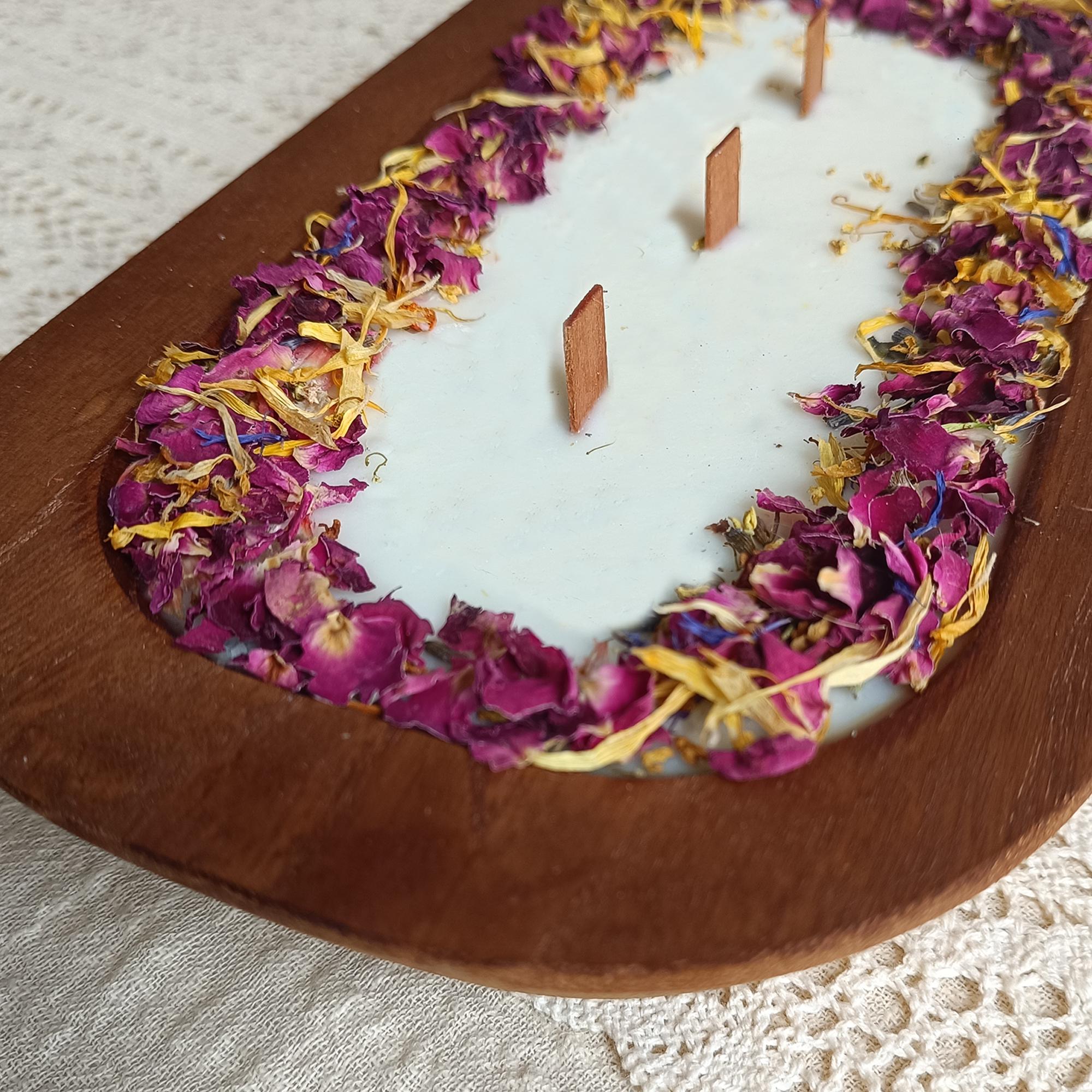 Dried Flower Dough Bowl Candle: Spiced Orange Cinnamon Chai Scented Soy Wax
