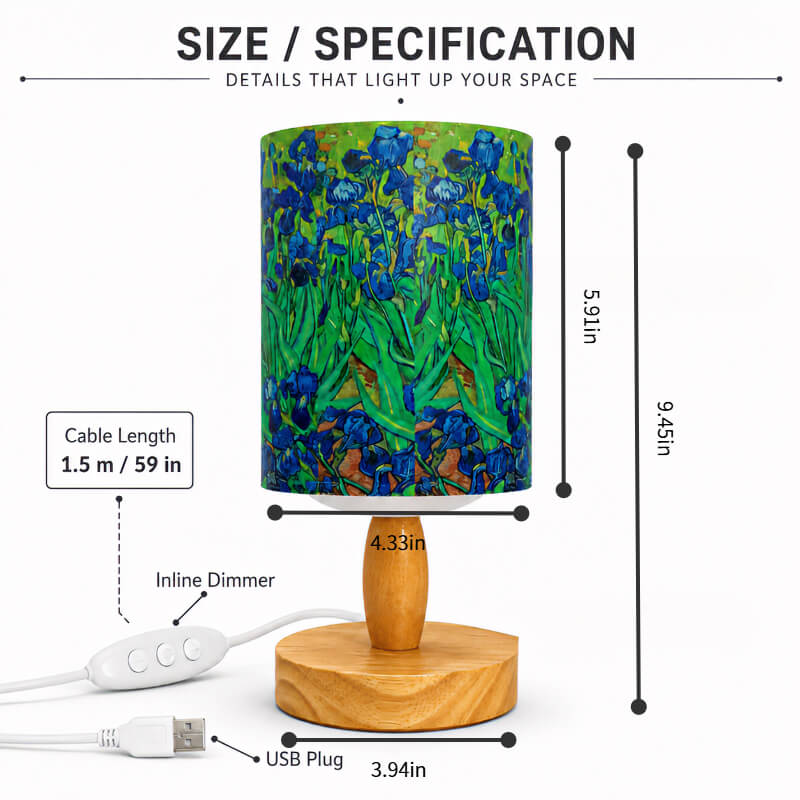 Van Gogh Irises PLA Eco‑Friendly Table Lamp ✨ Button Dimmable Art Bedside Lamp, Aesthetic Impressionist Home Decor Gift