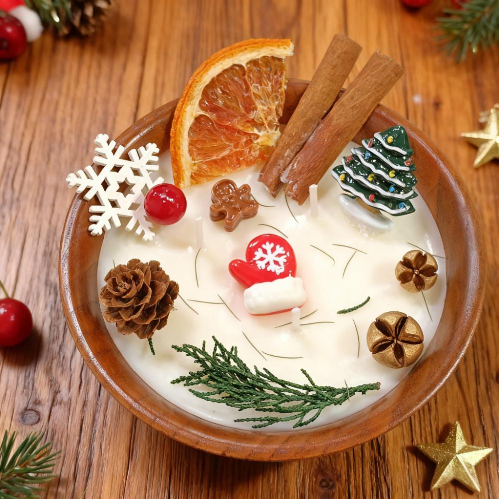 Christmas Gift Orange Cinnamon Spice Dough Bowl Candle, Cotton Wick Soy Scent Candle, Handmade Cozy Holiday Home Decor, Gift for Her