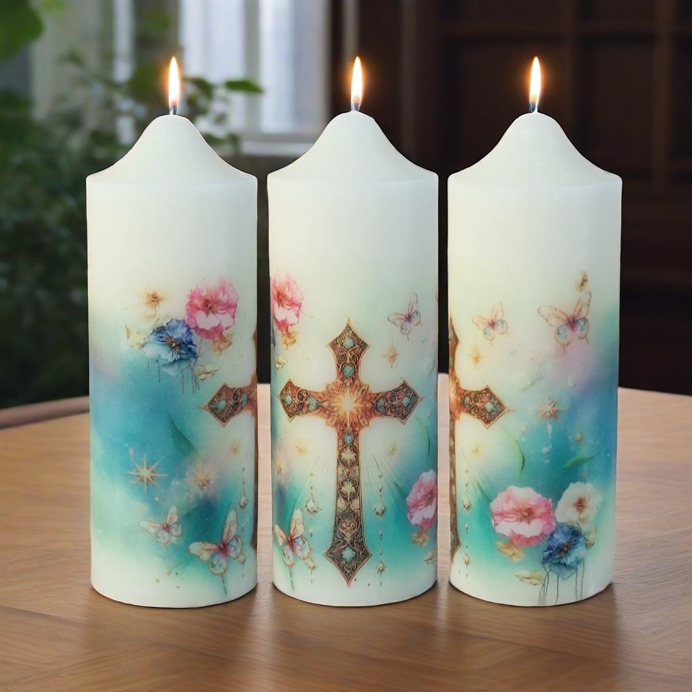 Personalized Baptism Pillar Candle: Christening Keepsake with Cross