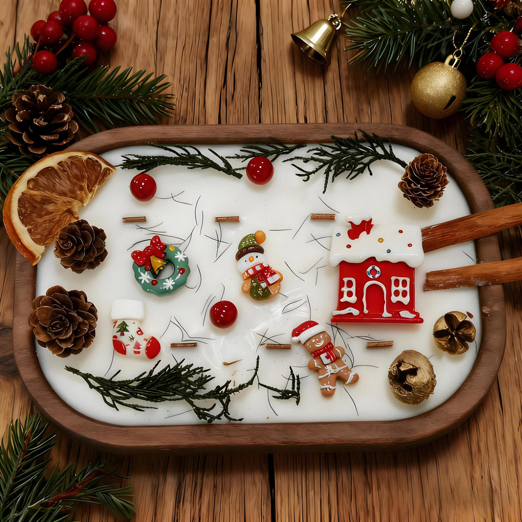 Christmas Dough Bowl Candle, Santa/Reindeer/Snowman Orange Cinnamon Scented Candle, 6 Wood Wick Handmade Candle, Holiday Housewarming Gift