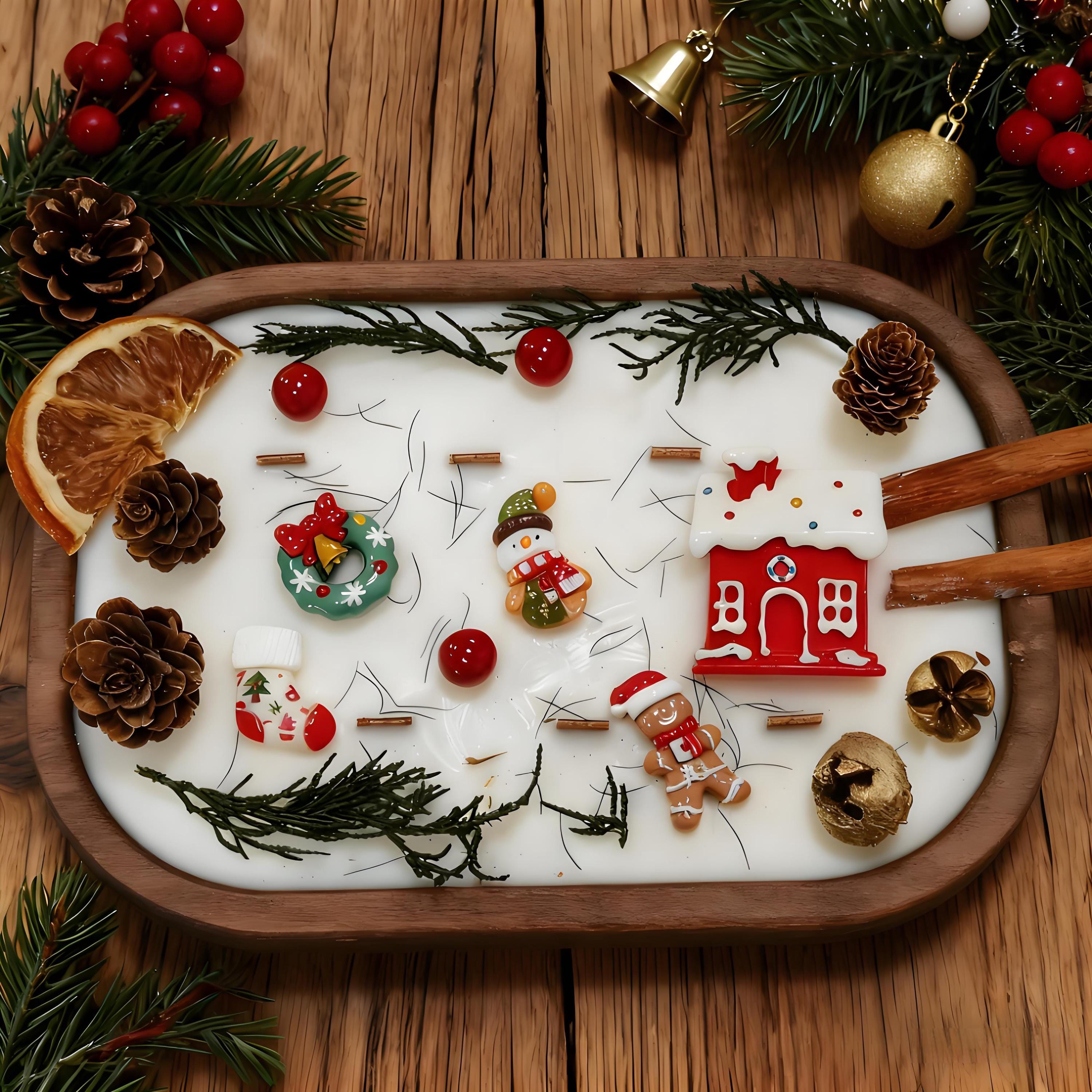 Christmas Dough Bowl Candle, Santa/Reindeer/Snowman Orange Cinnamon Scented Candle, 6 Wood Wick Handmade Candle, Holiday Housewarming Gift