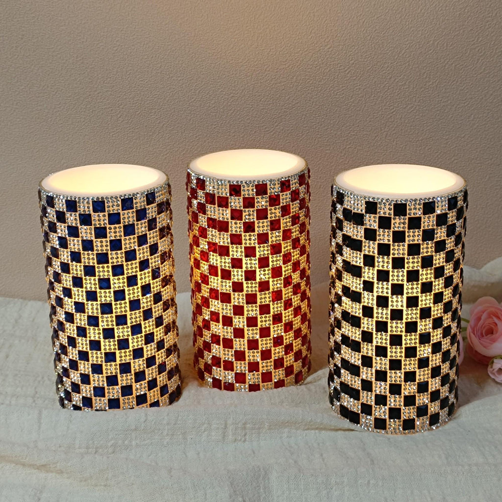 6 Inch LED Pillar Candles,Flameless Rhinestone Candles with Remote Control and Timer，Battery Operated Flickering for Home Decor Christmas
