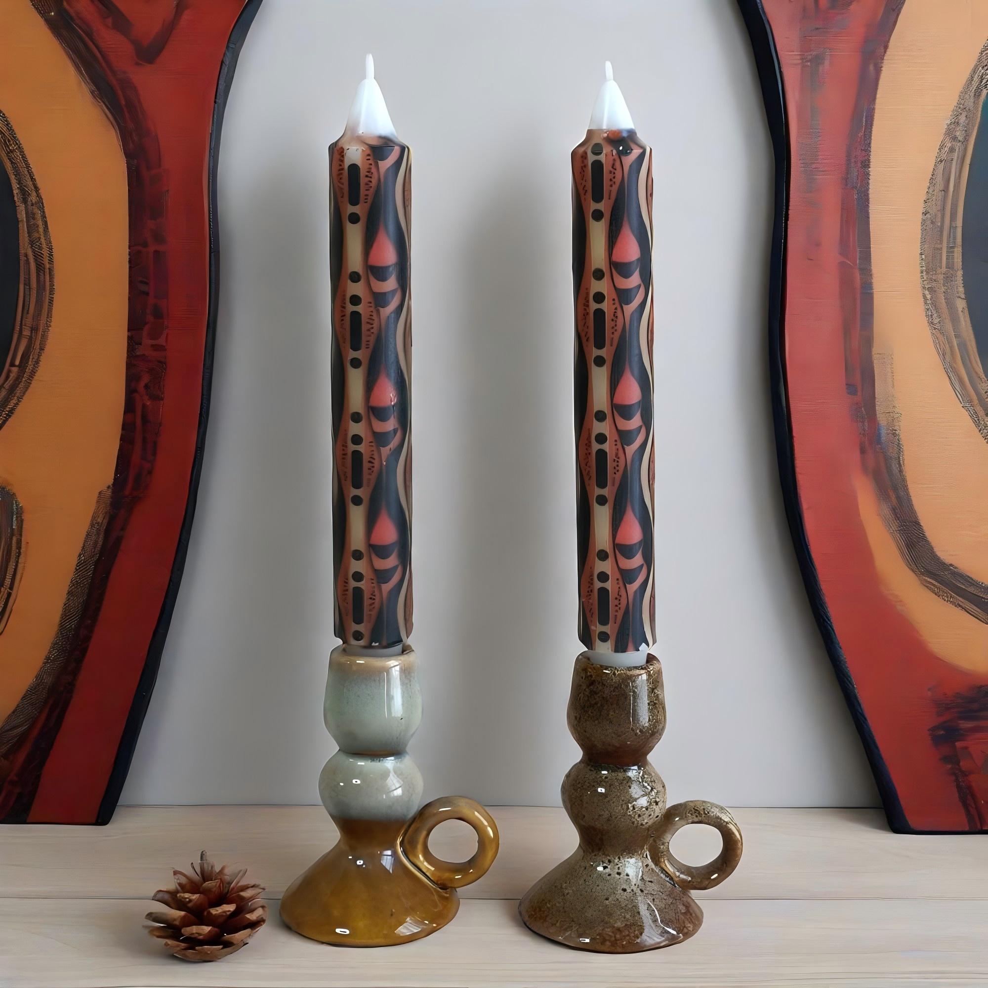 African Abstract Pattern 9.45 Inch Taper Candles,Smokeless Unscented Printed Paraffin Wax Candlestick,Ethnic African Decor Home Decor 1PC