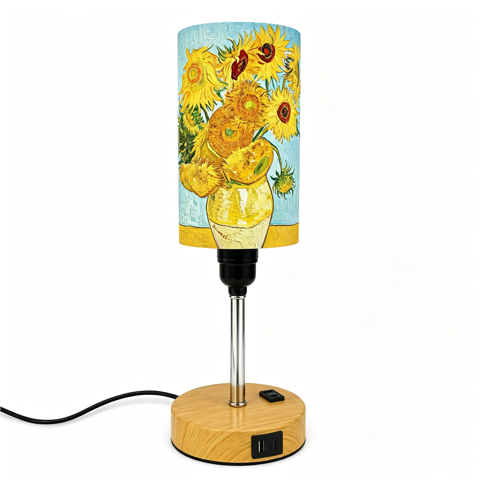 Van Gogh Sunflowers PLA Eco‑Friendly Touch Control Table Lamp🎨 3‑Color Dimmable Multi‑Function Bedside Lamp, Classic Art Home Decor Gift