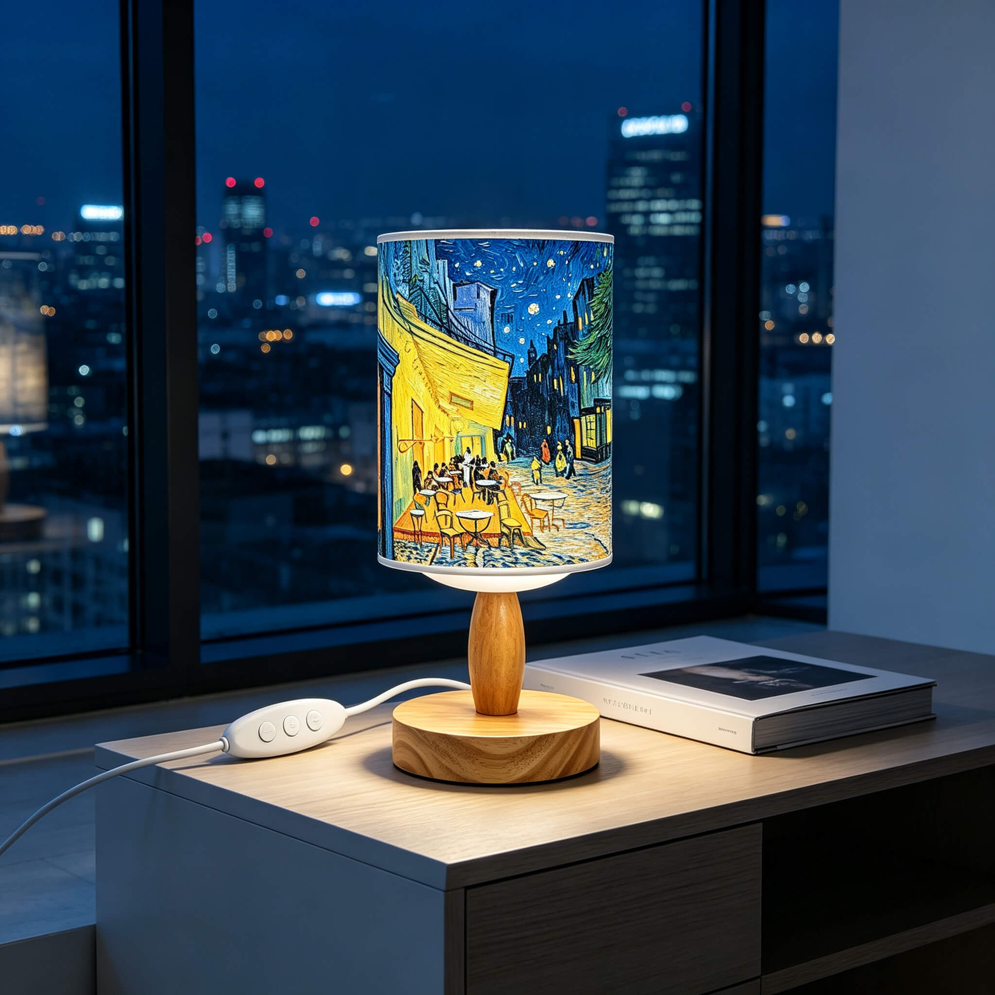 Van Gogh Irises PLA Eco‑Friendly Table Lamp ✨ Button Dimmable Art Bedside Lamp, Aesthetic Impressionist Home Decor Gift